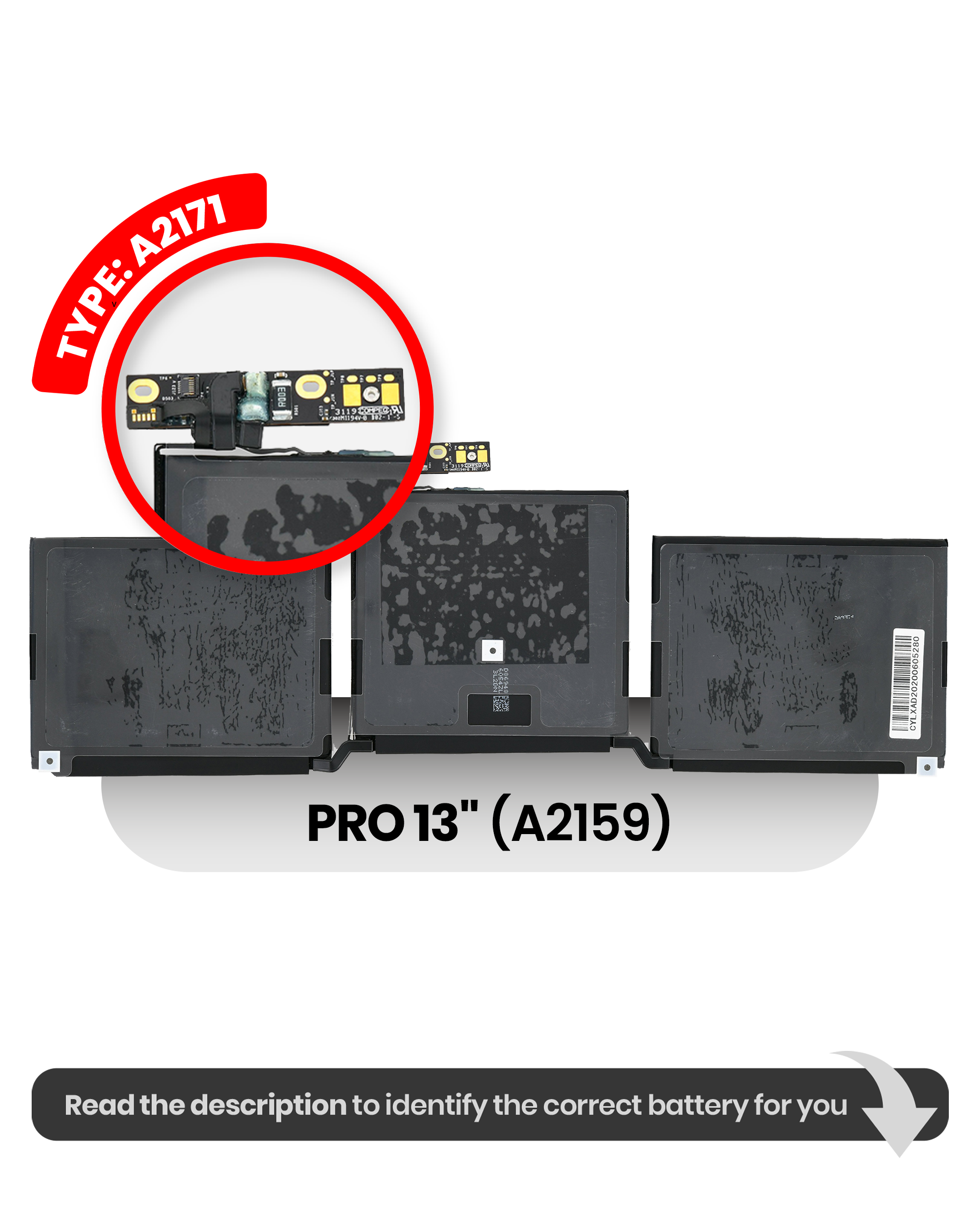 Battery (A2171) For MacBook Pro 13" A2338 (2020) M1// A2289 (2020) / A2159 (2019)