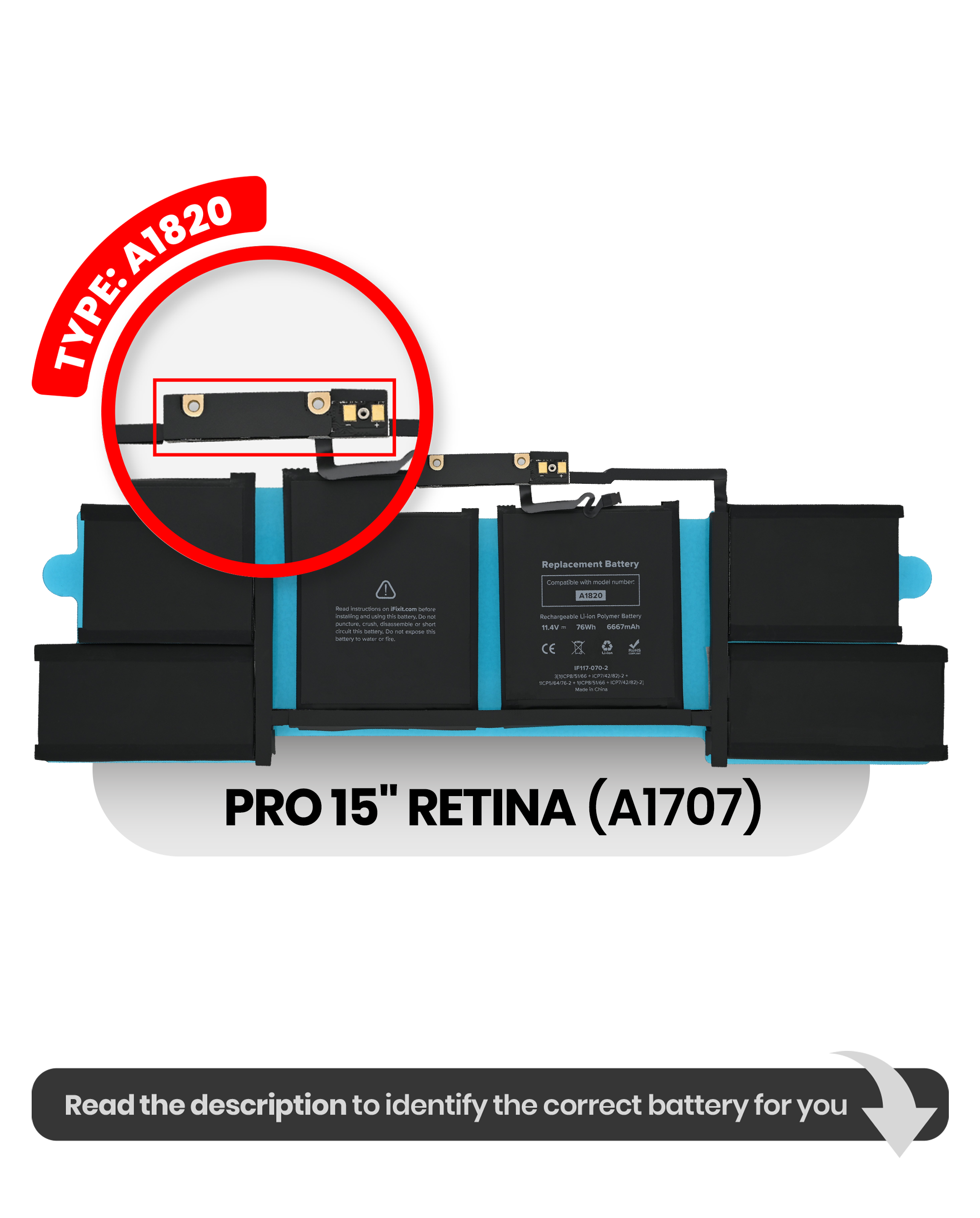 Battery (A1820) For MacBook Pro 15" A1707 (2016-2017)