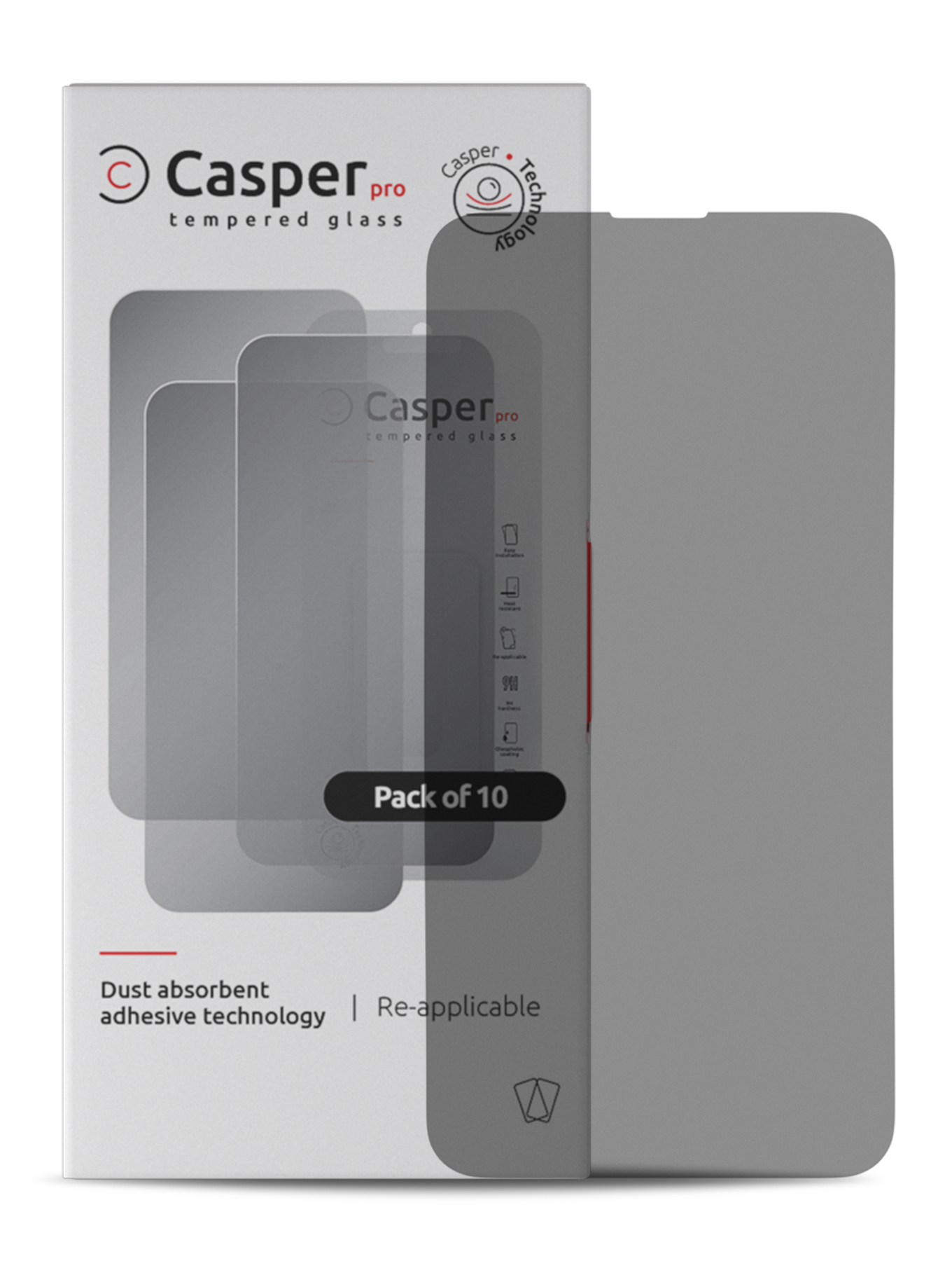 Casper Pro Tempered Glass For iPhone 13 / 13 Pro / 14 / 16e / 17e (10 Pack) (Privacy)