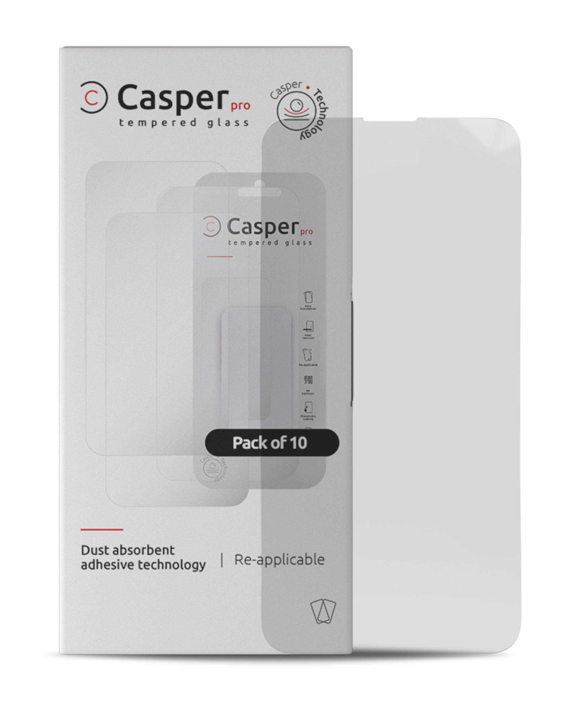 Casper Pro Tempered Glass For iPhone 15 Plus / 16 Plus (10 Pack) (Clear)