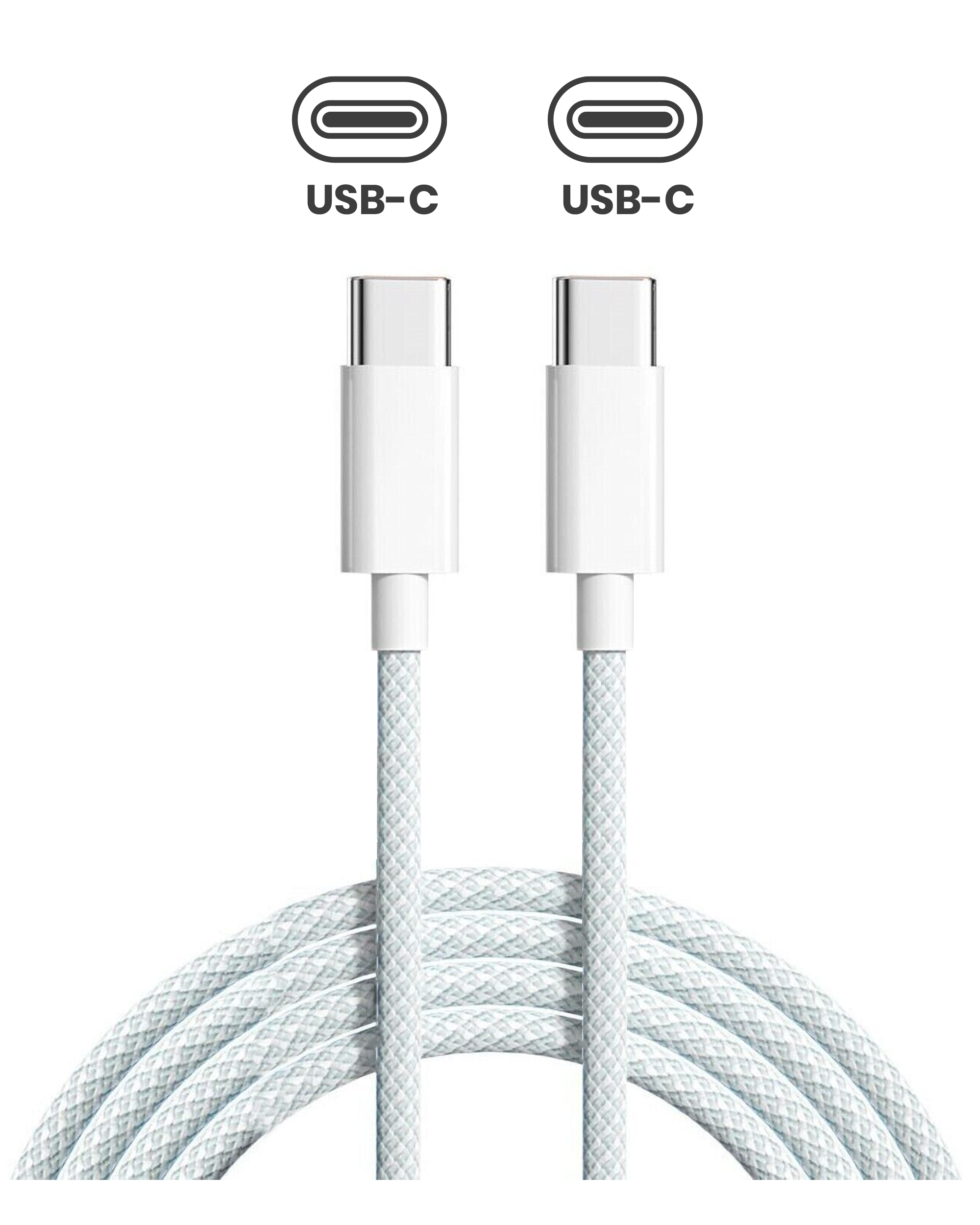 USB-C to C Braided Cable For iPhone / iPad (1 m / 3 ft) (OEM Grade New) (Bulk Packaging)