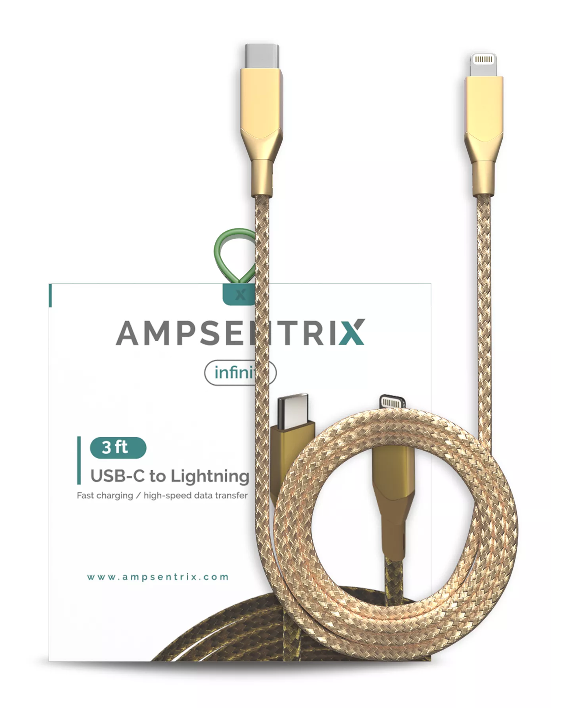 Lightning To USB Type C Cable (Non-MFI) (1 m / 3 ft) (AmpSentrix Infinity) (Gold)