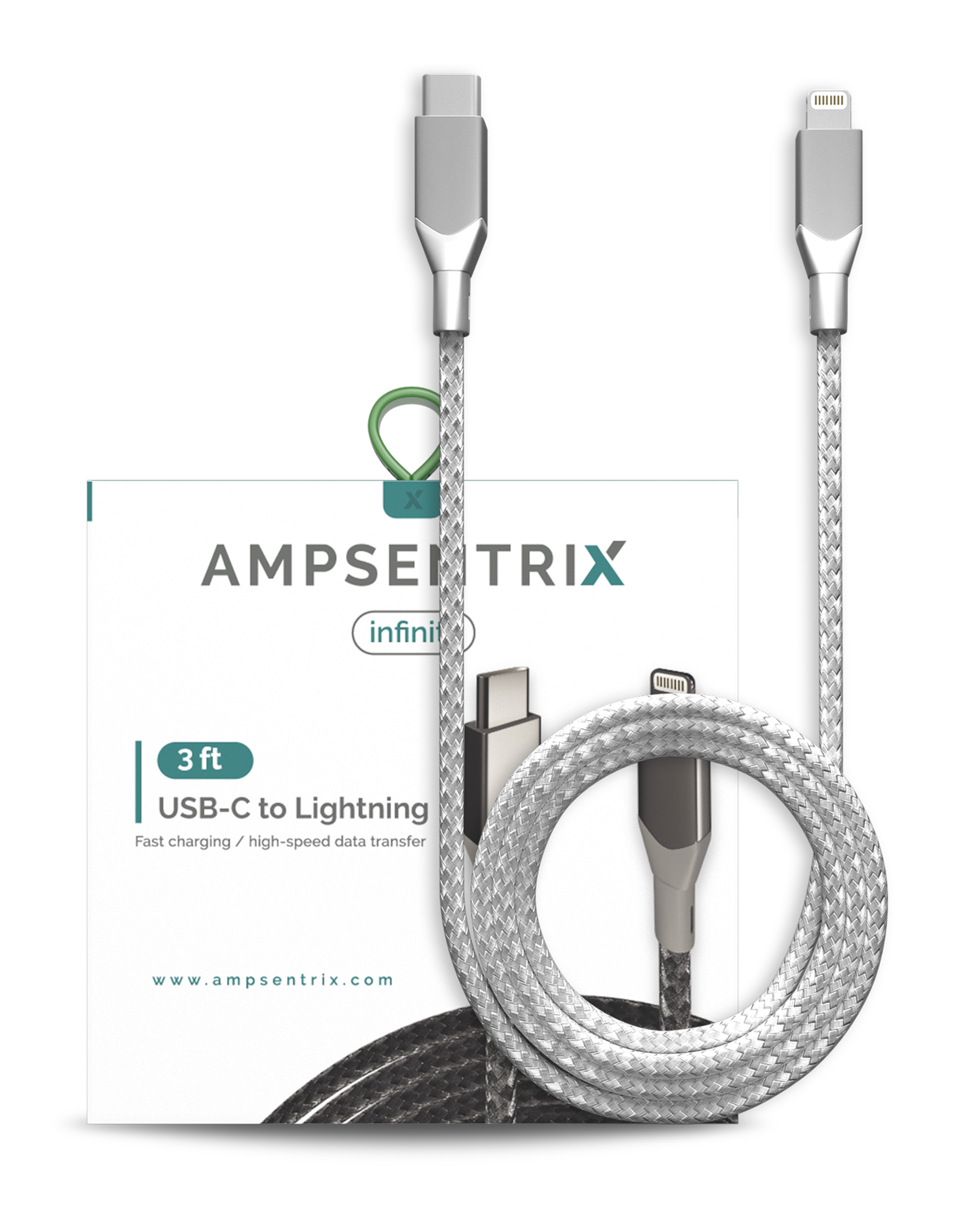 Lightning To USB Type C Cable (Non-MFI) (1 m / 3 ft) (AmpSentrix Infinity) (Silver)