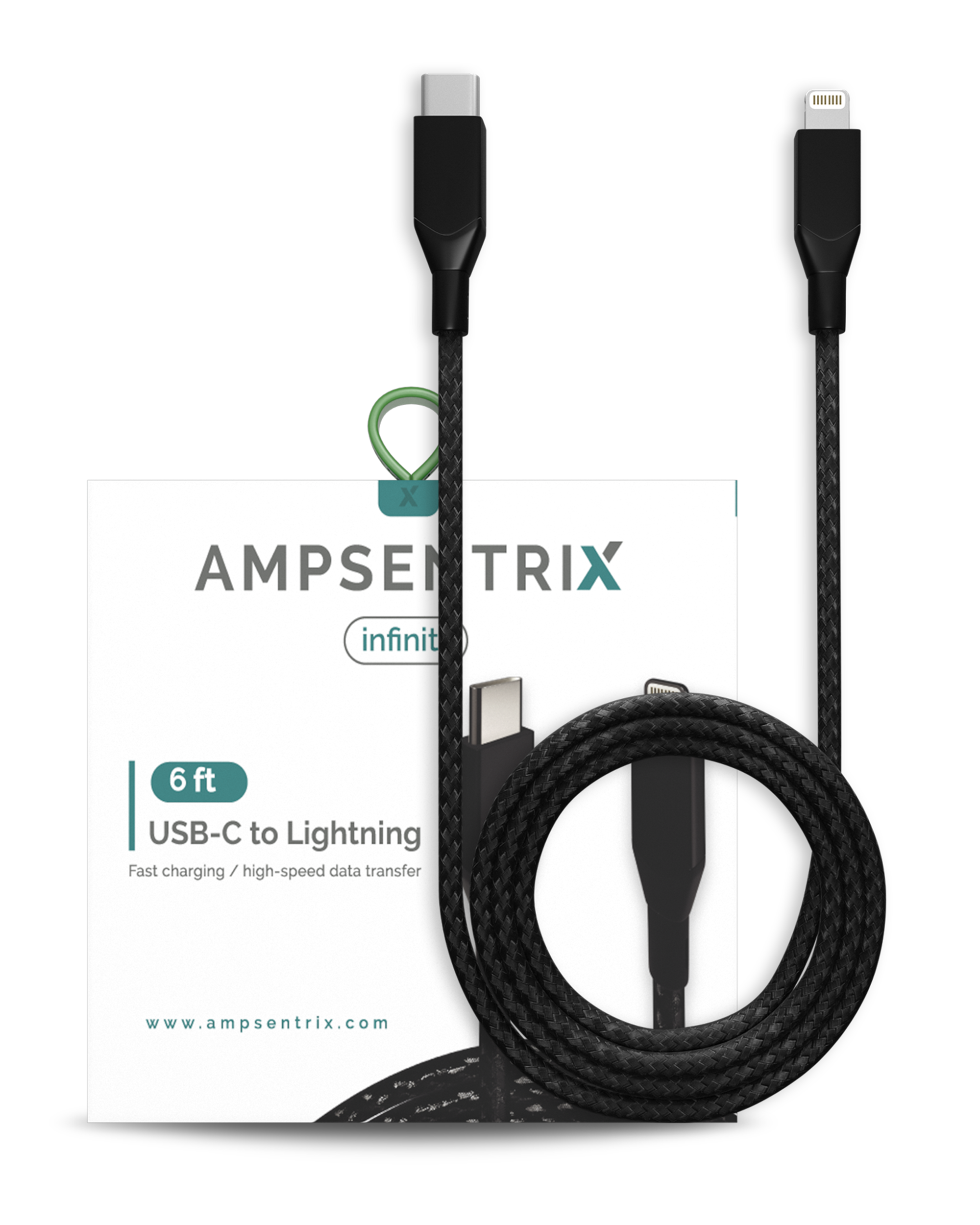 USB Type C To Lightning Cable (Non-MFI) (1.8 m / 6 ft) (AmpSentrix Infinity) (Black)