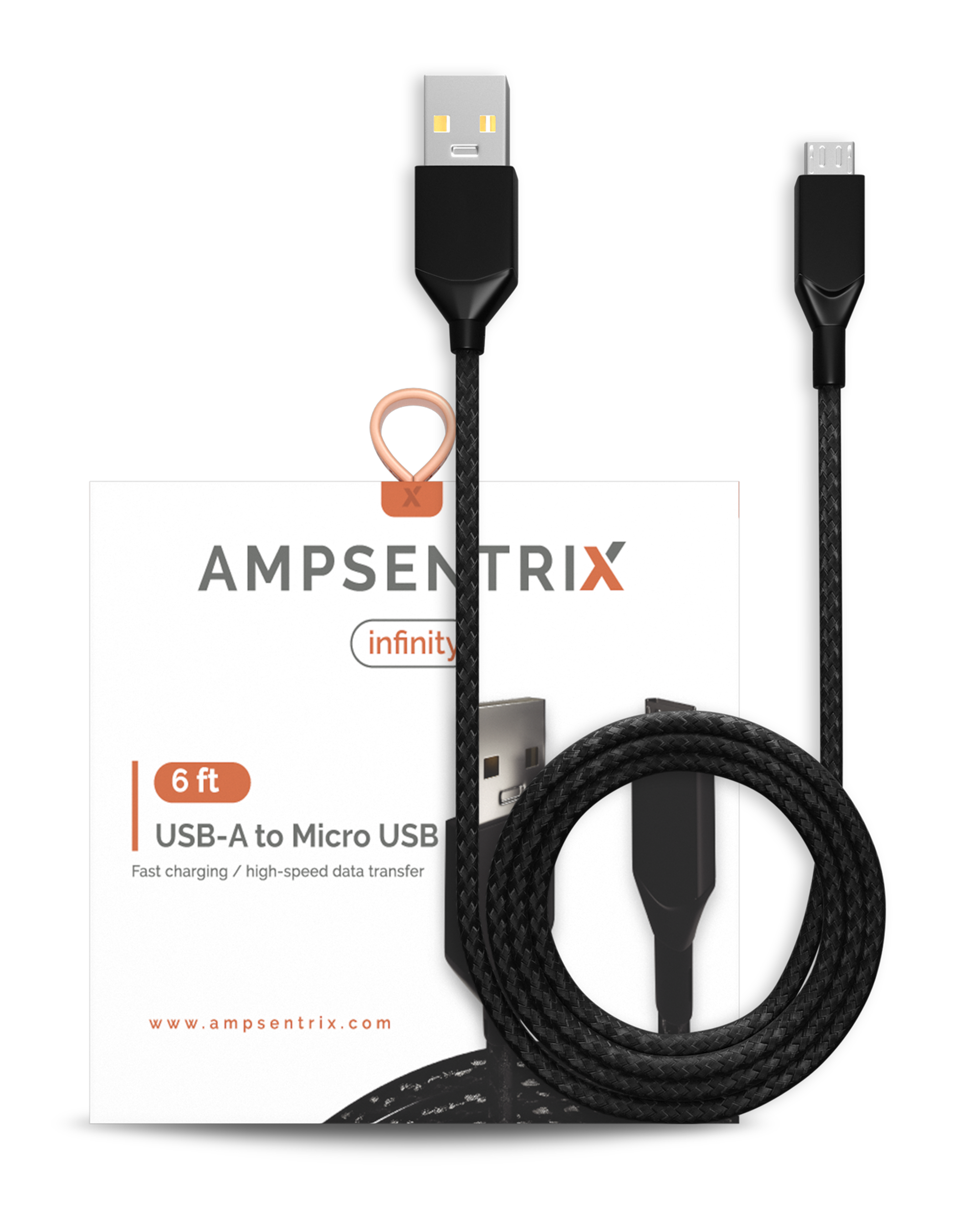 Micro USB To USB Type A Cable (1.8 m / 6 ft) (AmpSentrix Infinity) (Black)