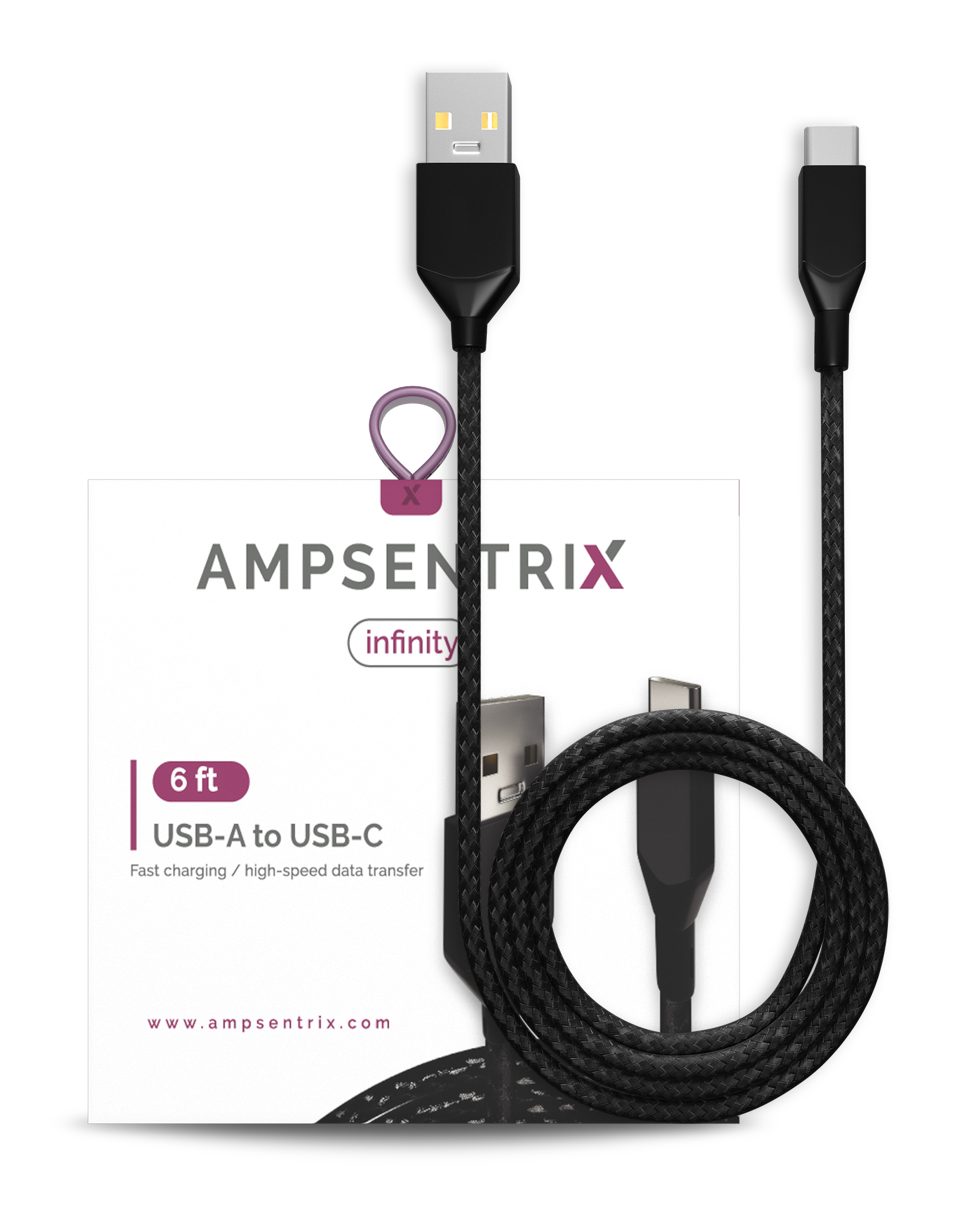 USB Type C To USB Type A Cable (1.8 m / 6 ft) (AmpSentrix Infinity) (Black)