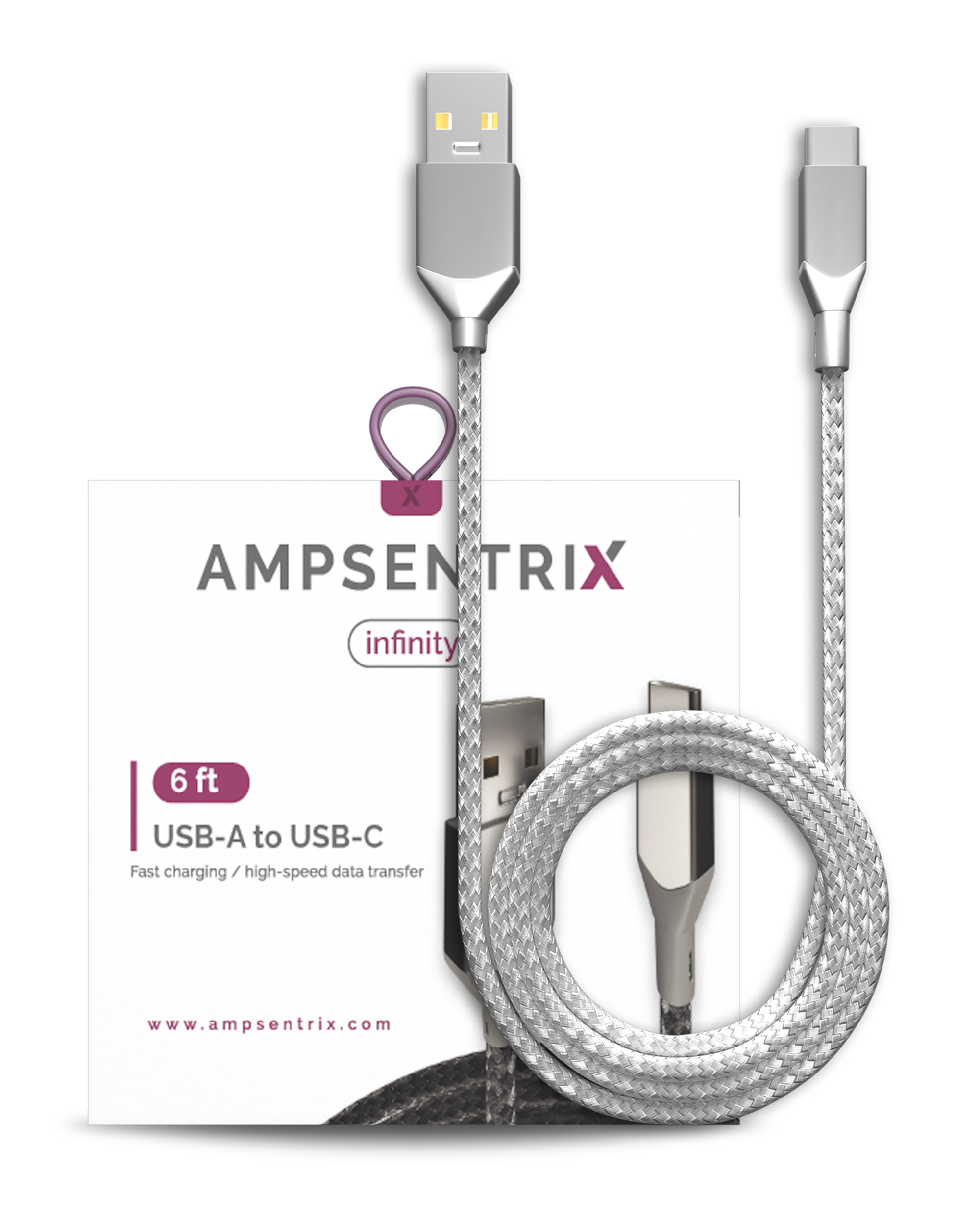 USB Type C To USB Type A Cable (1.8 m  / 6 ft) (AmpSentrix Infinity) (Silver)