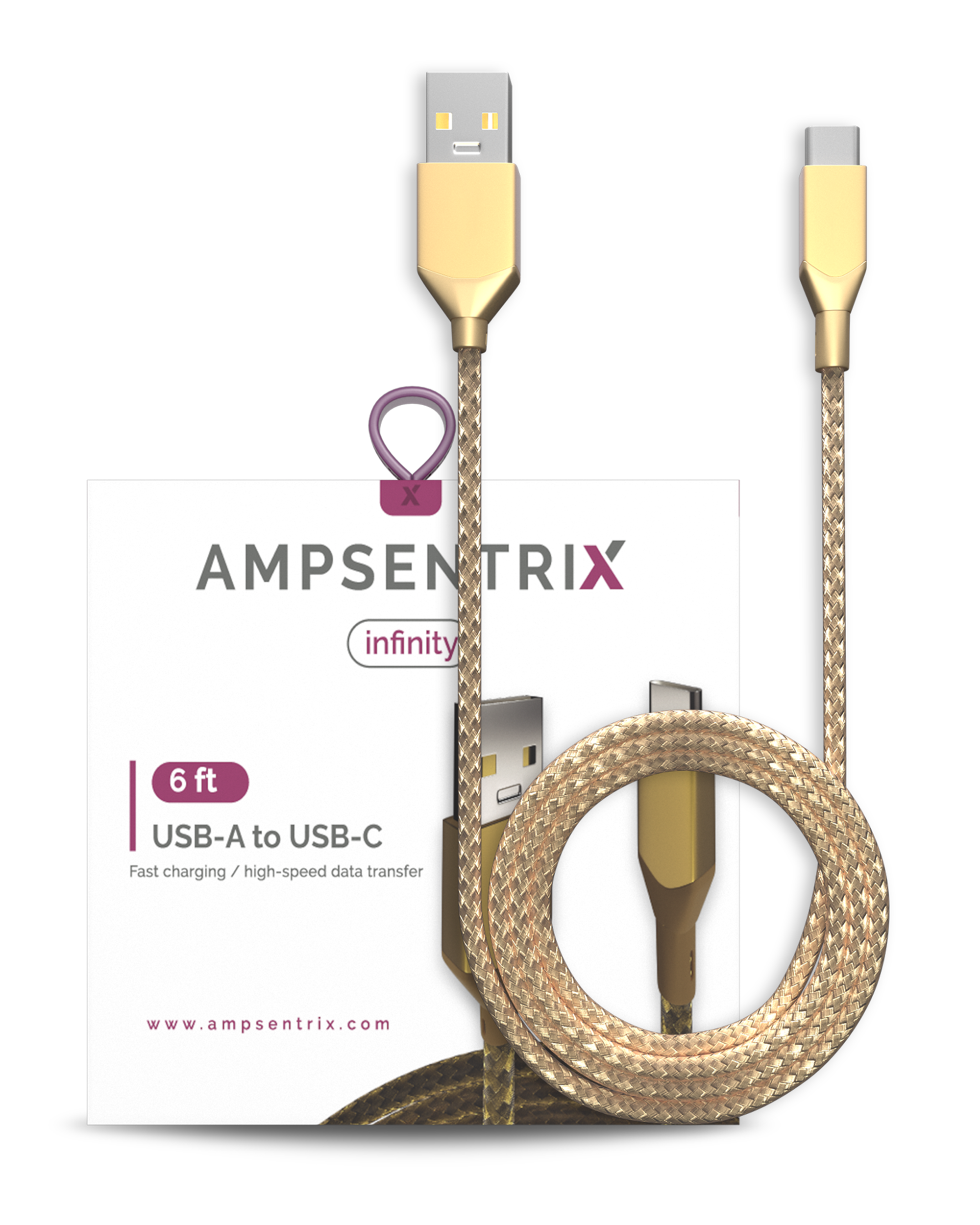 USB Type C To USB Type A Cable (1.8 m / 6 ft) (AmpSentrix Infinity) (Gold)