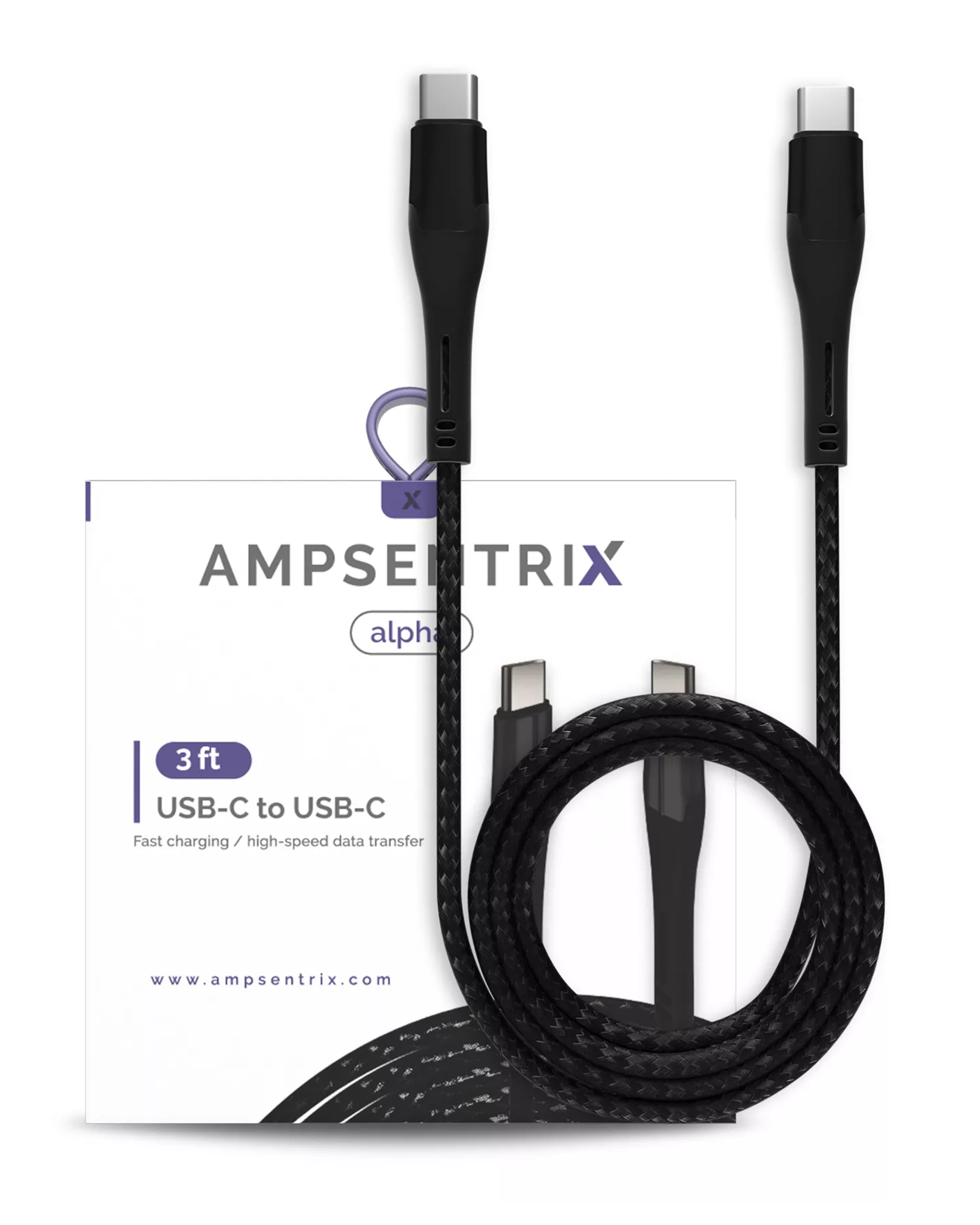 USB Type C To USB Type C Cable (1 m / 3 ft) (AmpSentrix Alpha) (Black)