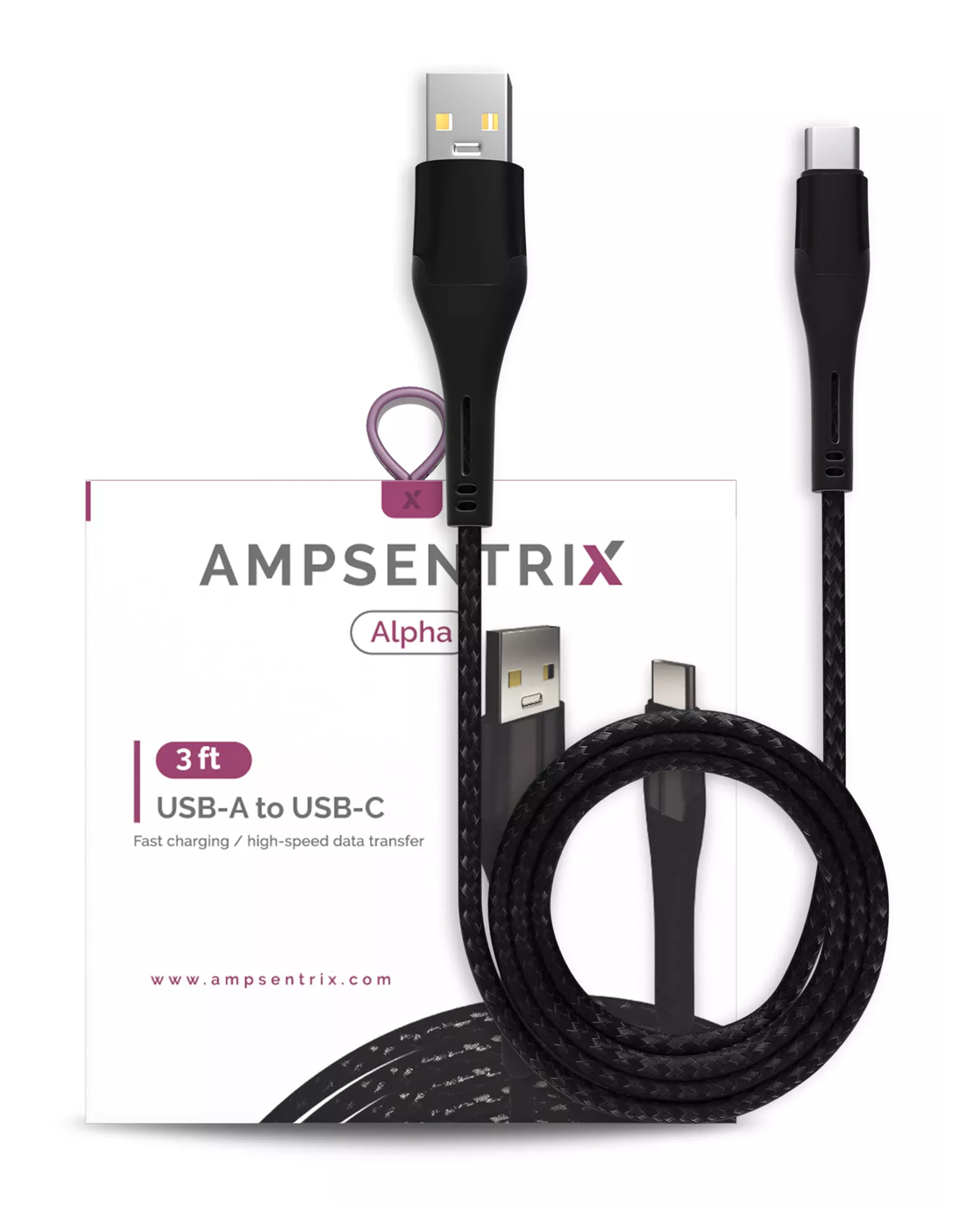 USB Type C To USB Type A Cable (1 m / 3 ft) (AmpSentrix Alpha) (Black)