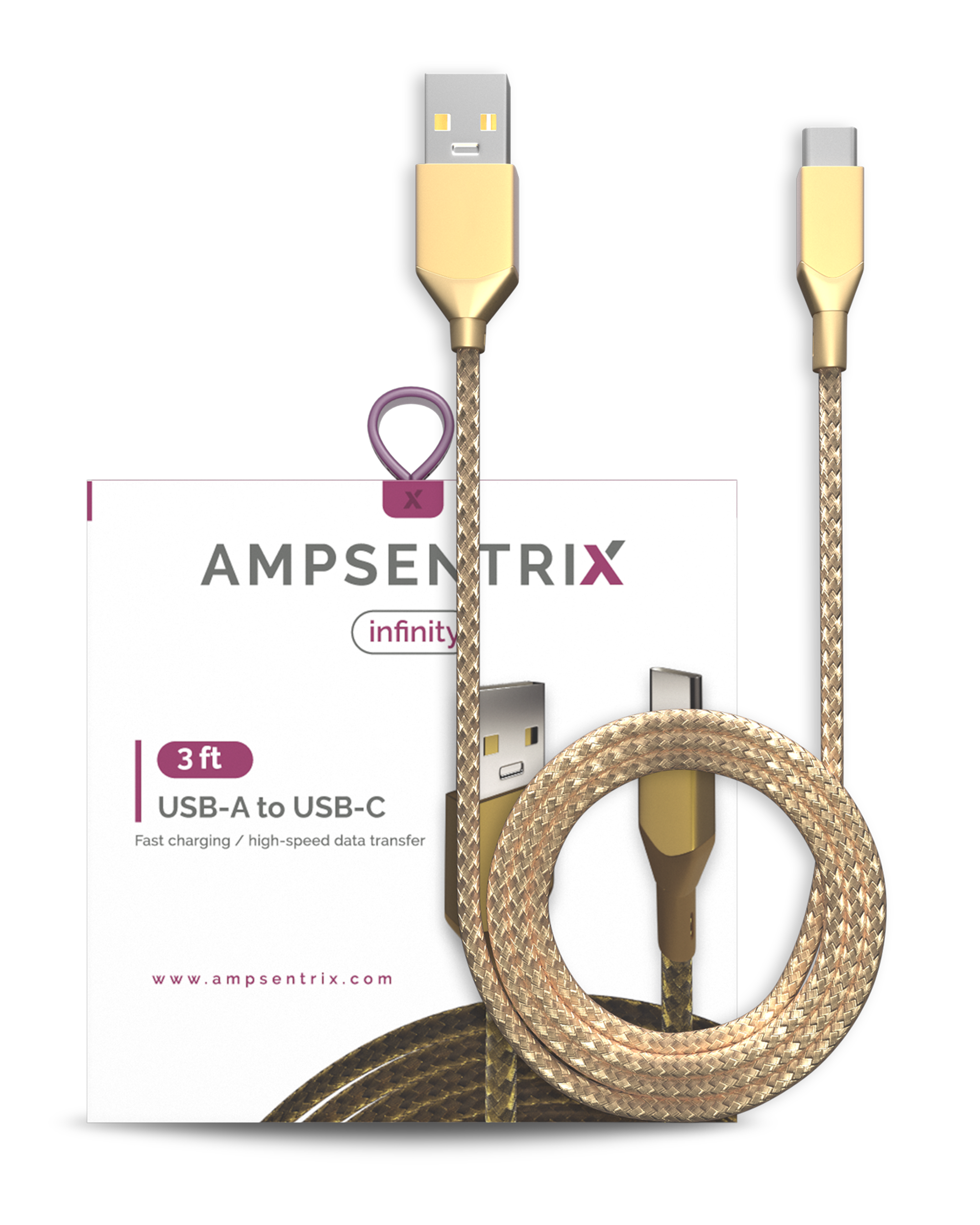 USB Type C To USB Type A Cable (1 m / 3 ft) (AmpSentrix Infinity) (Gold)