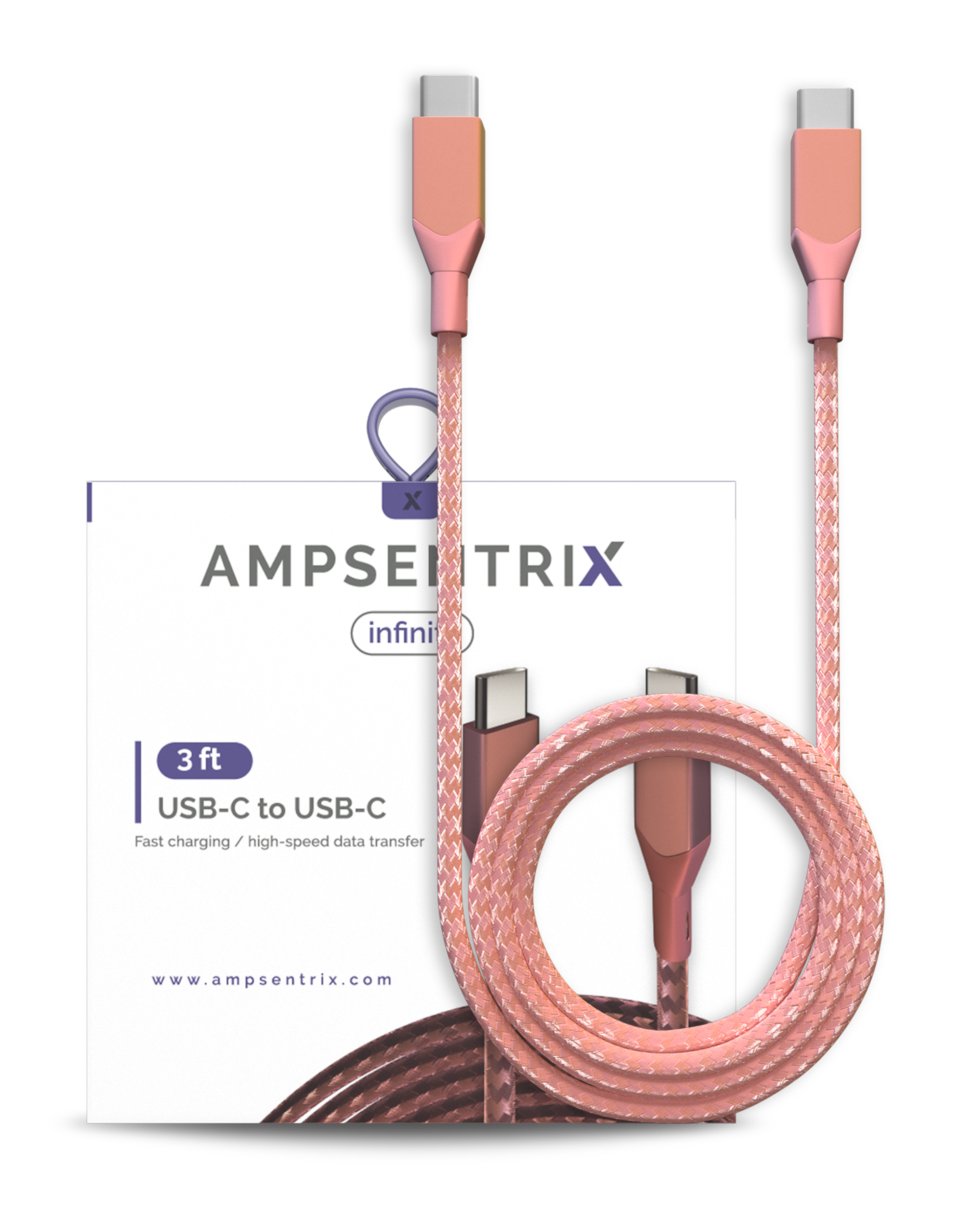 USB Type C To USB Type C Cable (1 m / 3 ft) (AmpSentrix Infinity) (Pink)