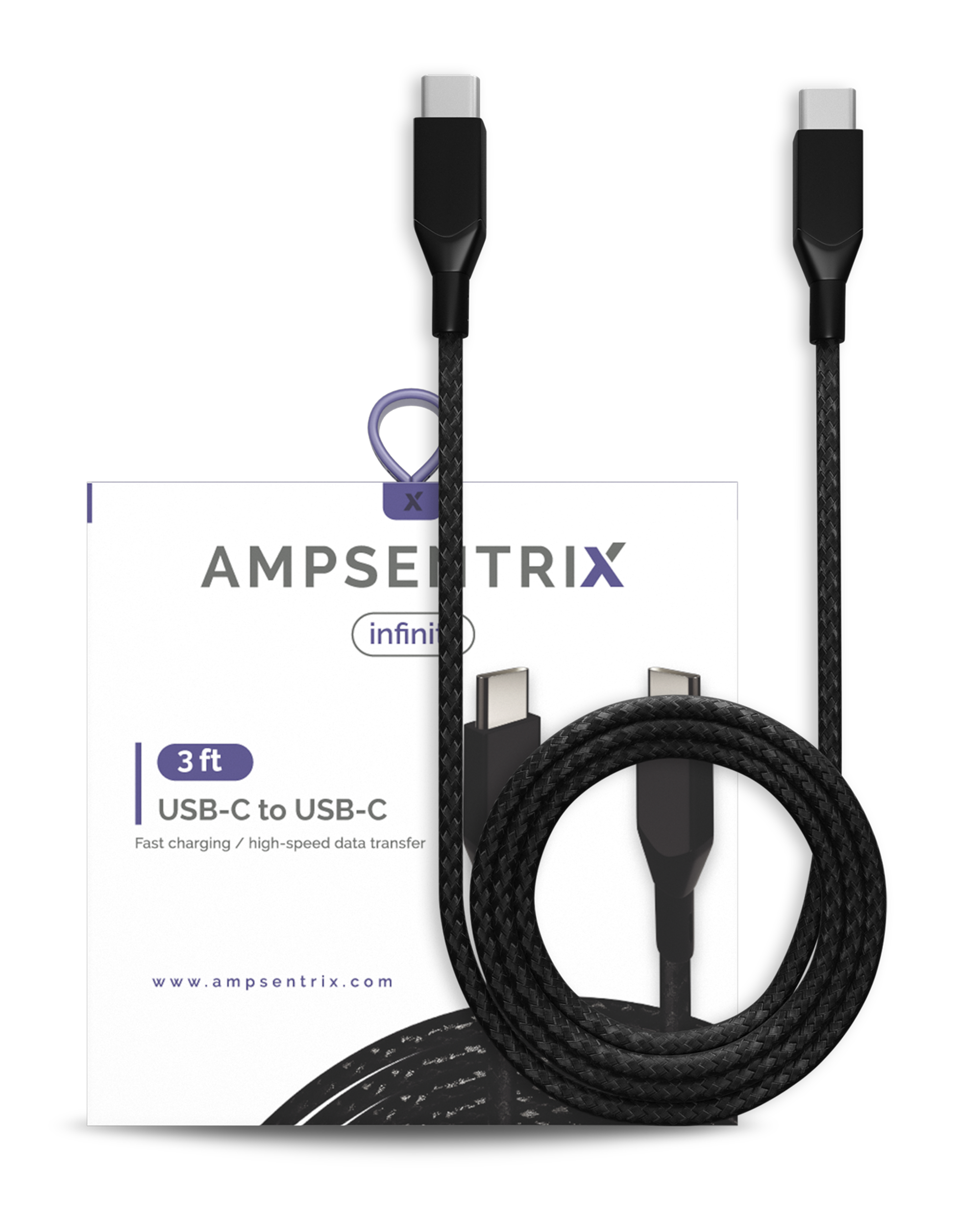 USB Type C To USB Type C Cable (1 m / 3 ft) (AmpSentrix Infinity) (Black)