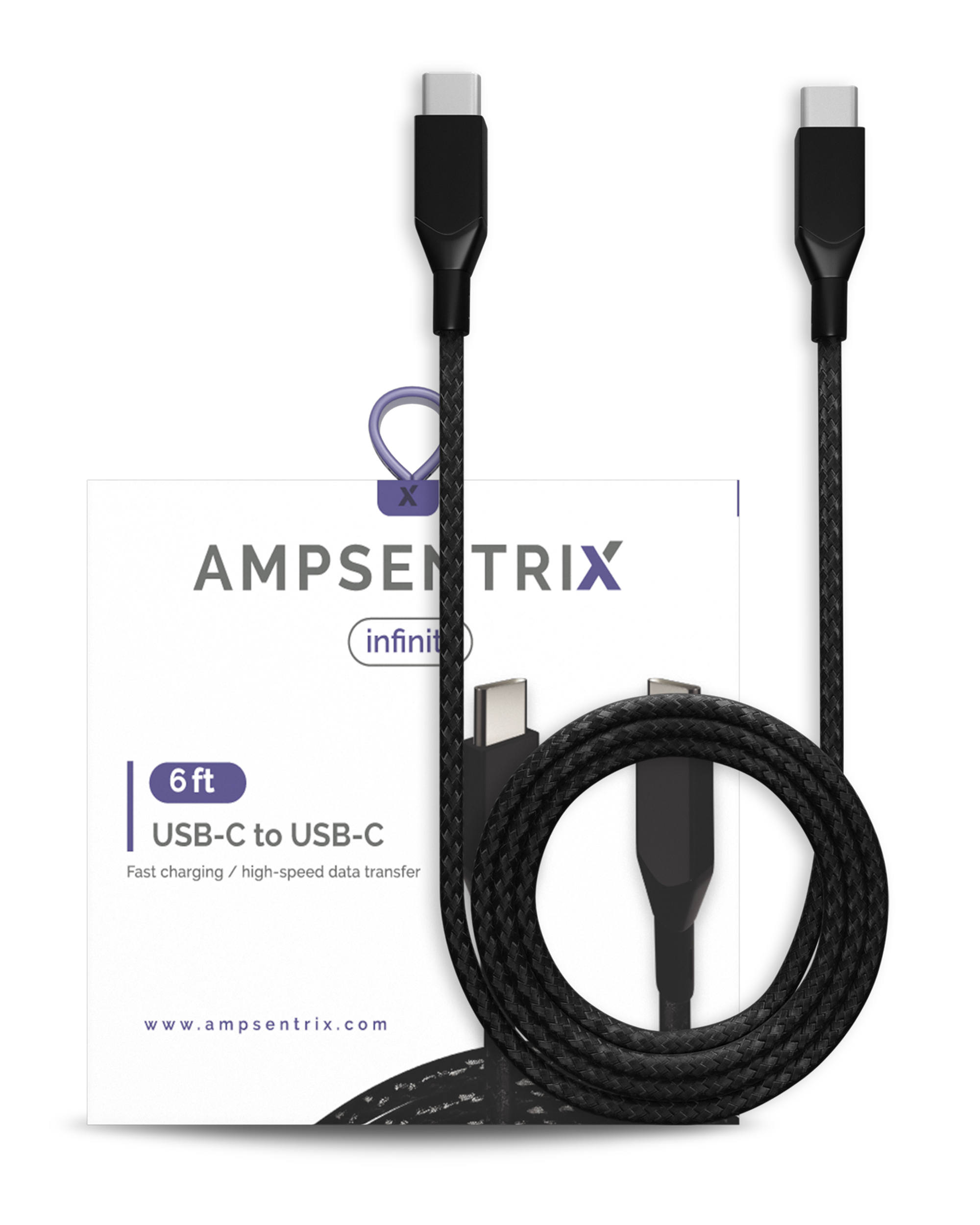 USB Type C To USB Type C Cable (1.8 m / 6 ft) (AmpSentrix Infinity) (Black)