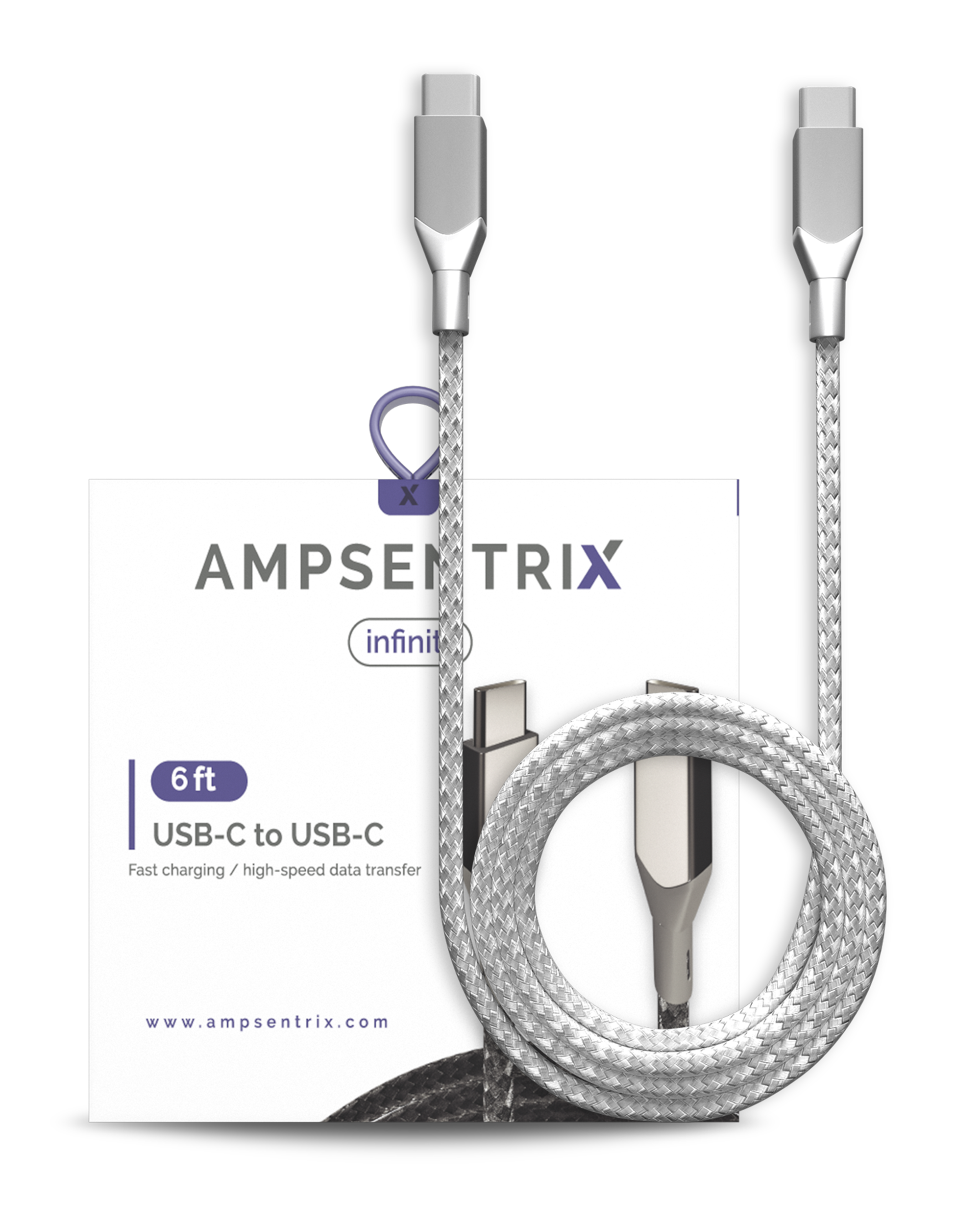 USB Type C To USB Type C Cable (1.8 m / 6 ft) (AmpSentrix Infinity) (Silver)