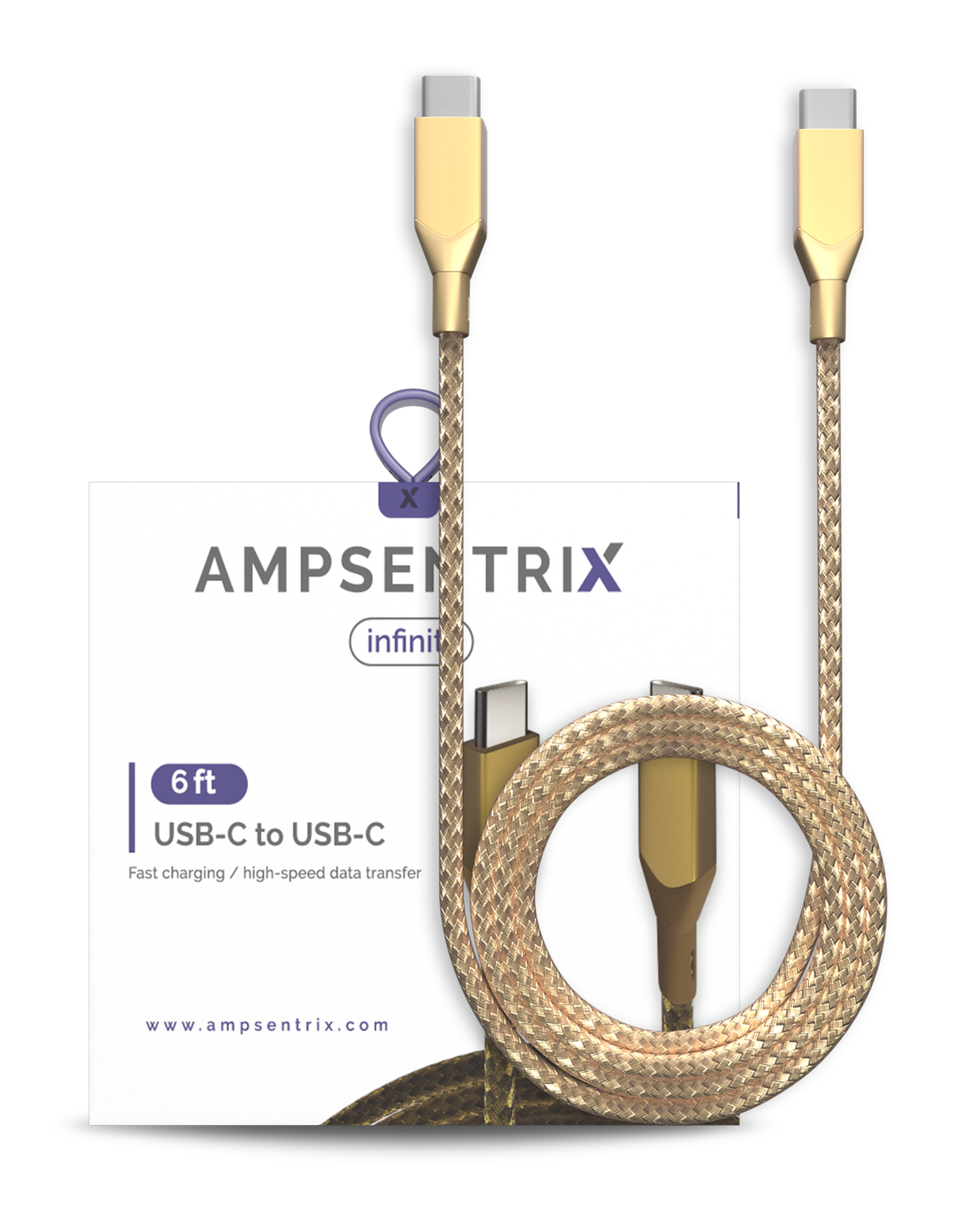 USB Type C To USB Type C Cable (1.8 m / 6 ft) (AmpSentrix Infinity) (Gold)