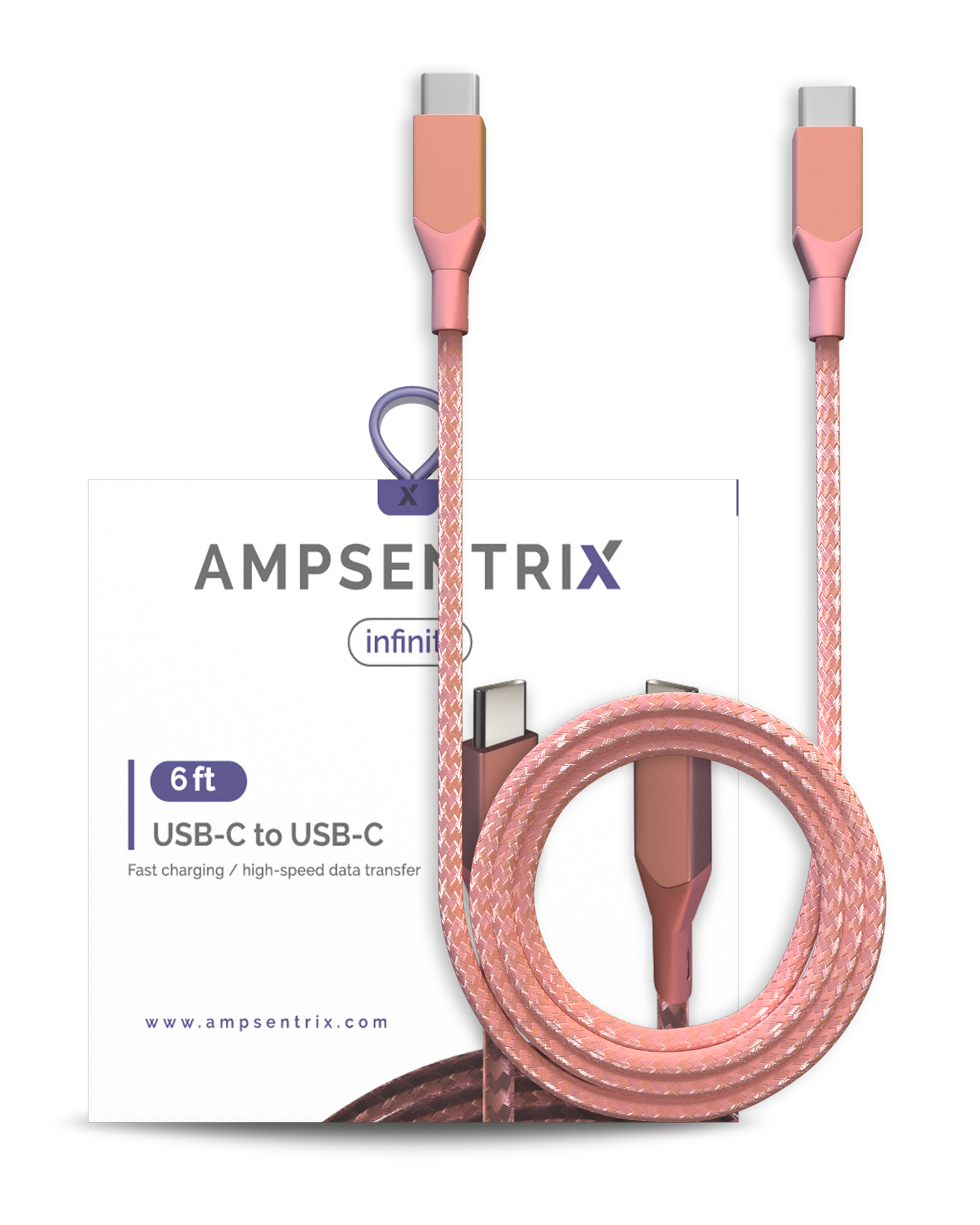 USB Type C To USB Type C Cable (1.8 m / 6 ft) (AmpSentrix Infinity) (Pink)