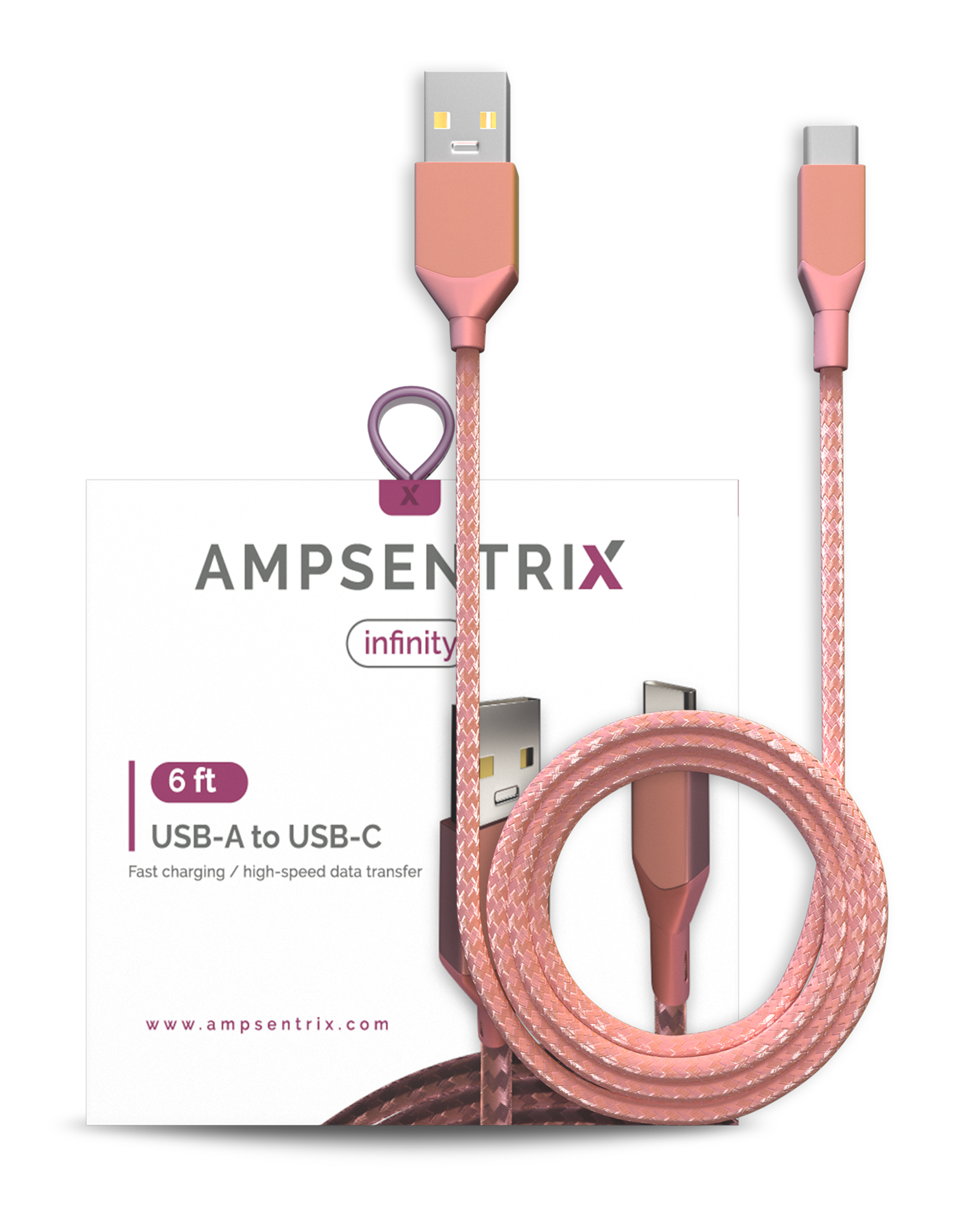 USB Type C To USB Type A Cable (1.8 m / 6 ft) (AmpSentrix Infinity) (Pink)