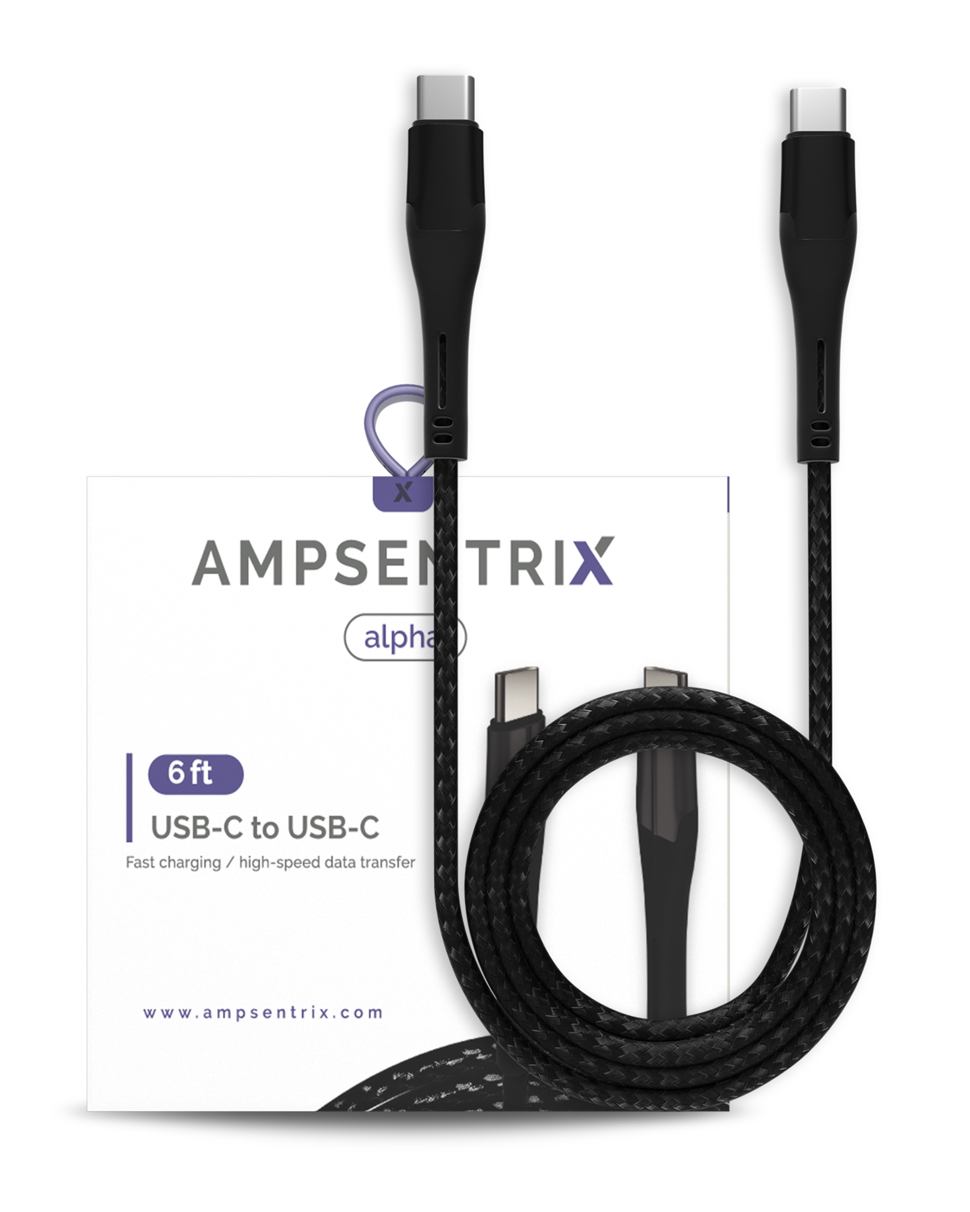 USB Type C To USB Type C Cable (1.8 m / 6 ft) (AmpSentrix Alpha) (Black)