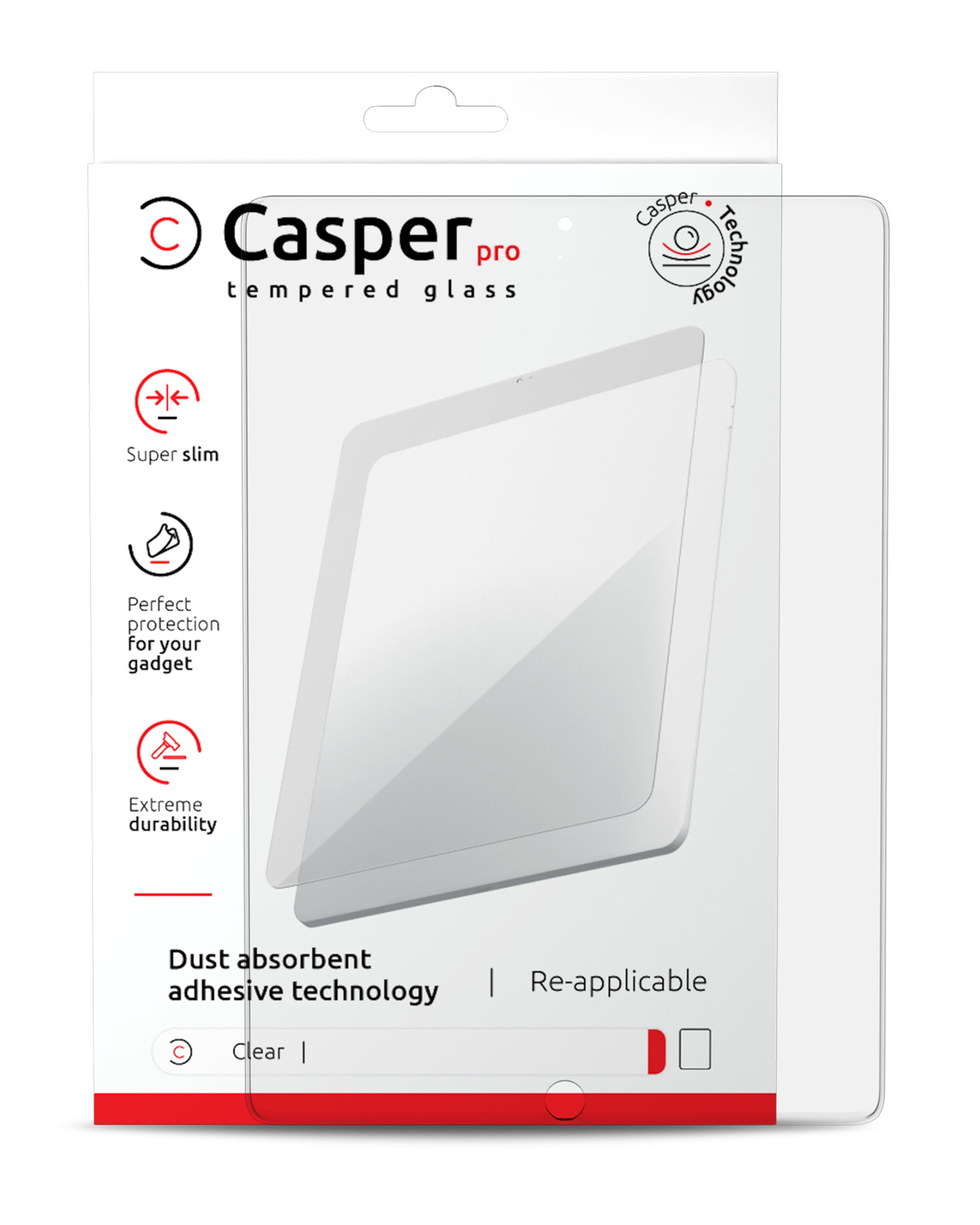 Casper Pro Tempered Glass For iPad Air 1 / Air 2 / Pro 9.7 / iPad 5 (2017) / iPad 6 (2018) (Retail Pack) (Clear)