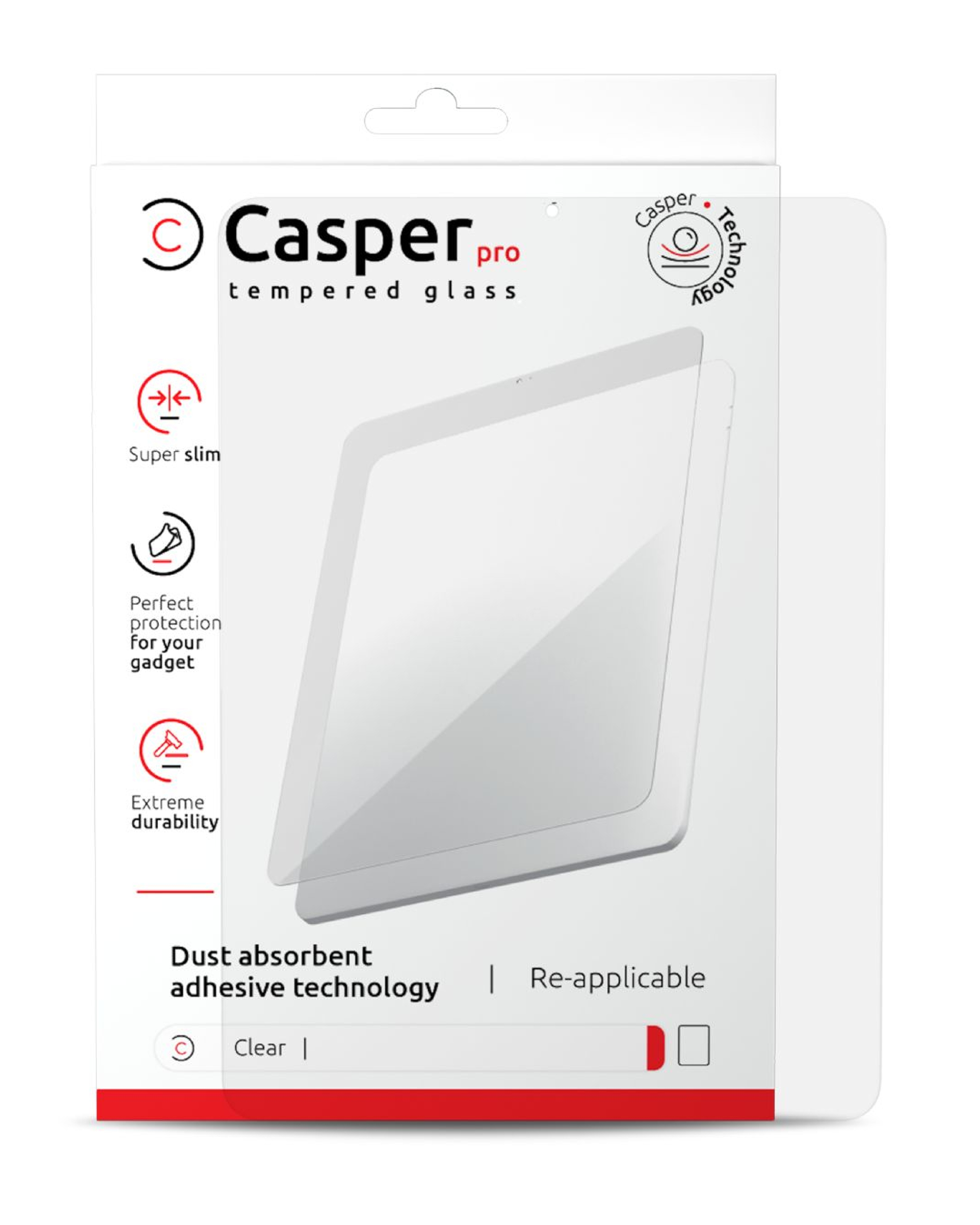 Casper Pro Tempered Glass For iPad Pro 11" 1st Gen / Pro 11" 2nd Gen / Pro 11" 3rd Gen / Pro 11" 4th (2022) / Air 4 / Air 5 (Retail Pack) (Clear)
