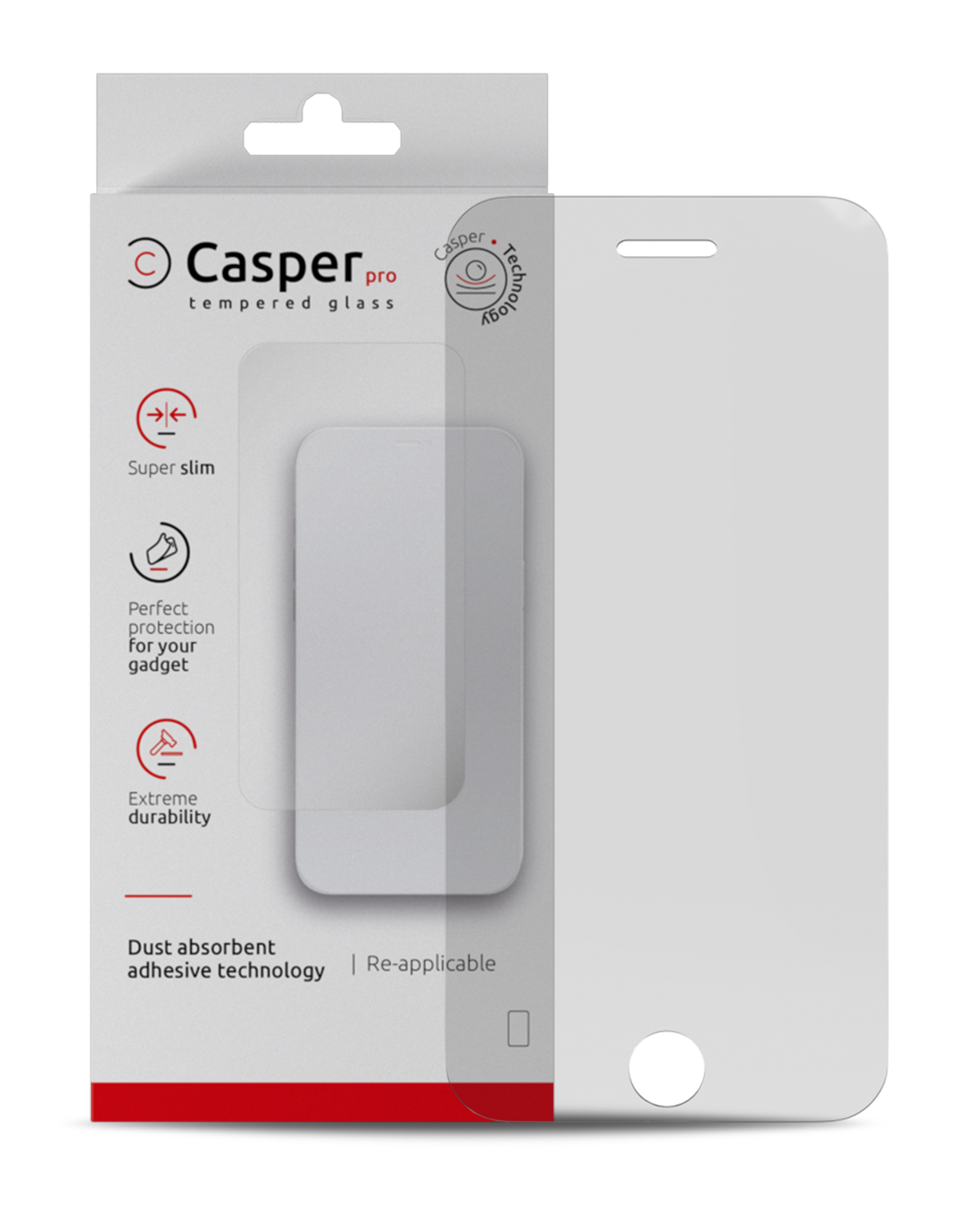 Casper Pro Tempered Glass For iPhone 6 / 6S / 7 / 8 / SE (2020) / SE (2022) (Retail Pack) (Clear)