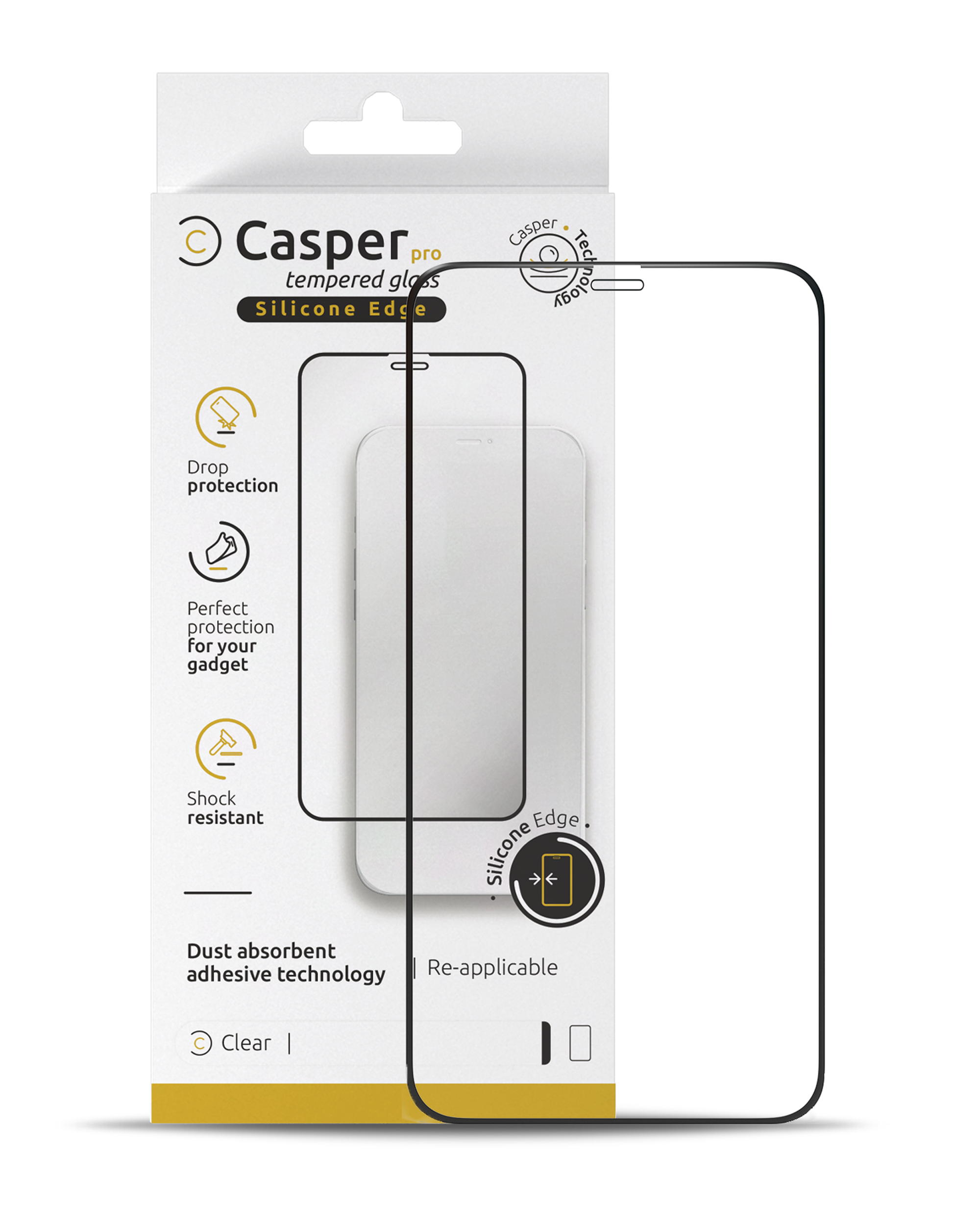 Casper Pro Silicone Tempered Glass For iPhone 15 / 16 (Retail Pack) (Clear)