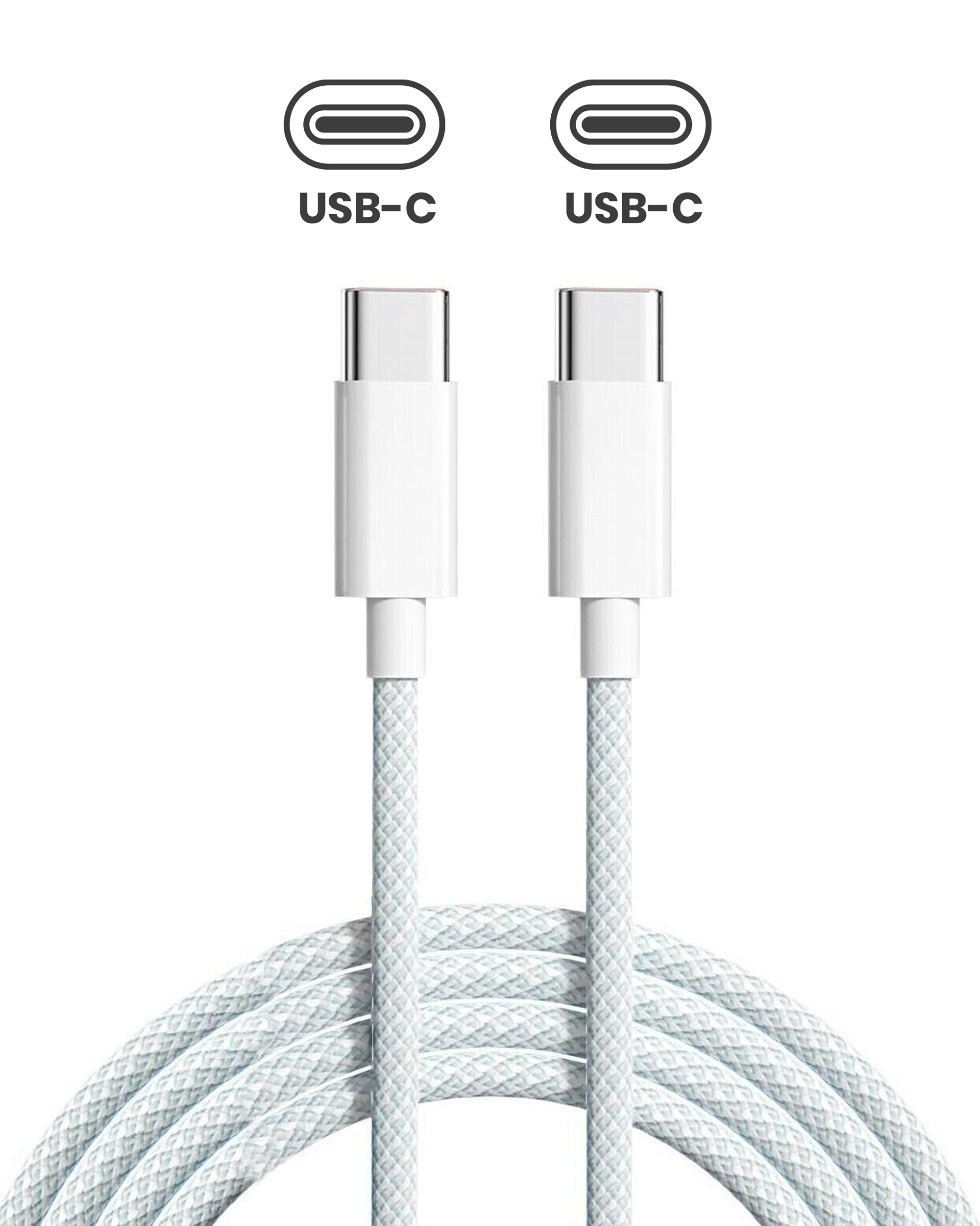 USB-C to C Braided Cable For iPhone / iPad (1 m / 3 ft) (OEM Grade A) (Bulk Packaging) (10 Pack)