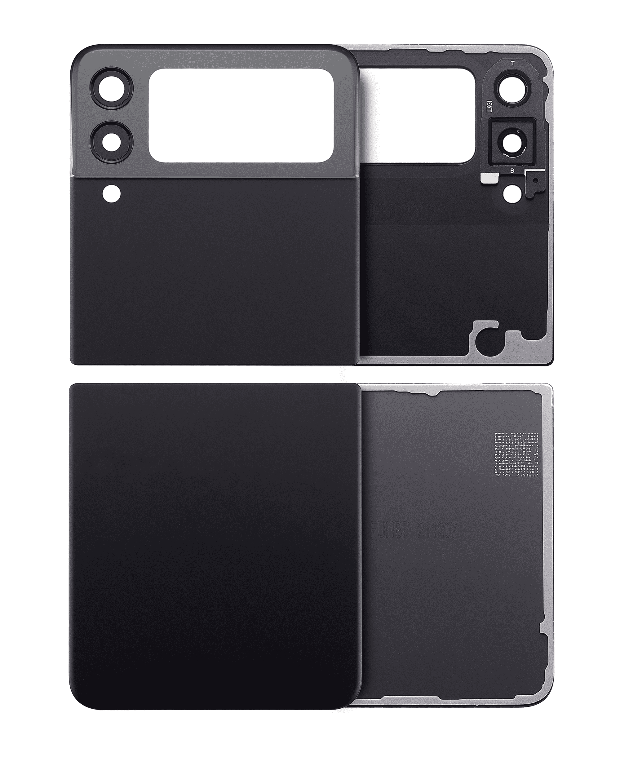 Top & Bottom Back Cover Glass With Camera Lens For Samsung Galaxy Z Flip 3 5G (Aftermarket Plus) (Phantom Black)