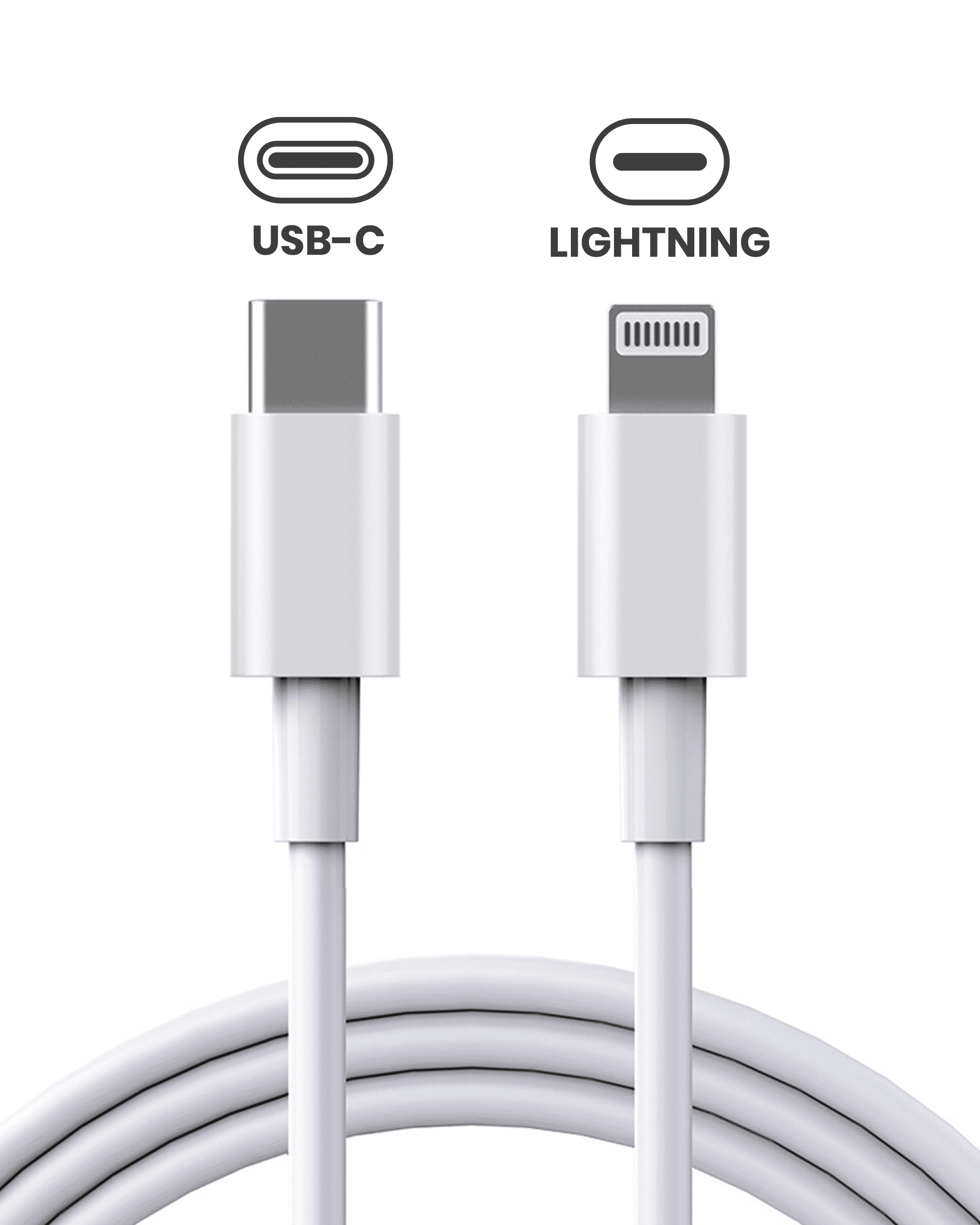 USB-C to Lightning Cable For iPhone / iPad (1 m / 3 ft) (OEM Grade A) (Bulk Packaging)