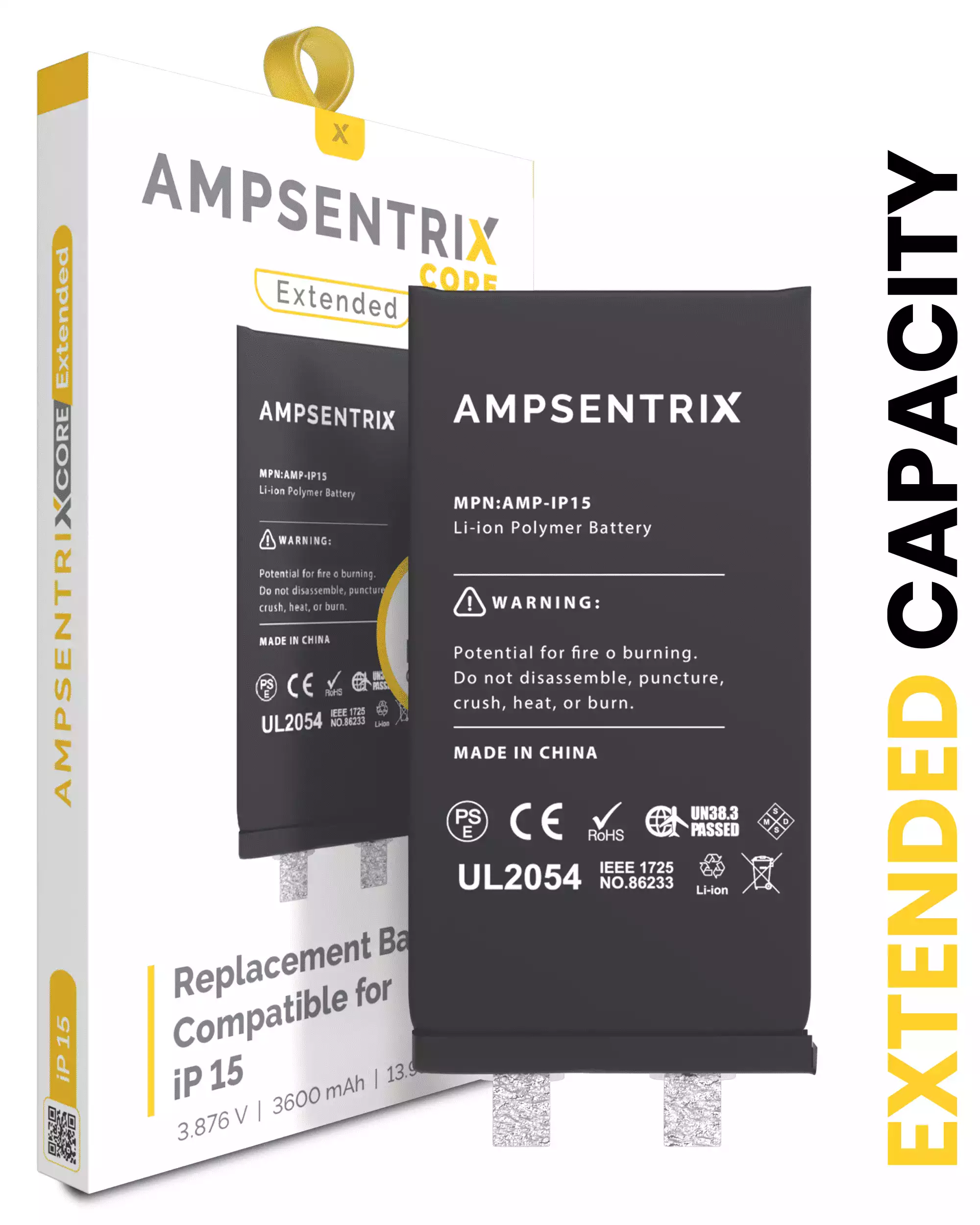 Replacement Battery For iPhone 15 (Spot Welding Required) (AmpSentrix Core Extended)