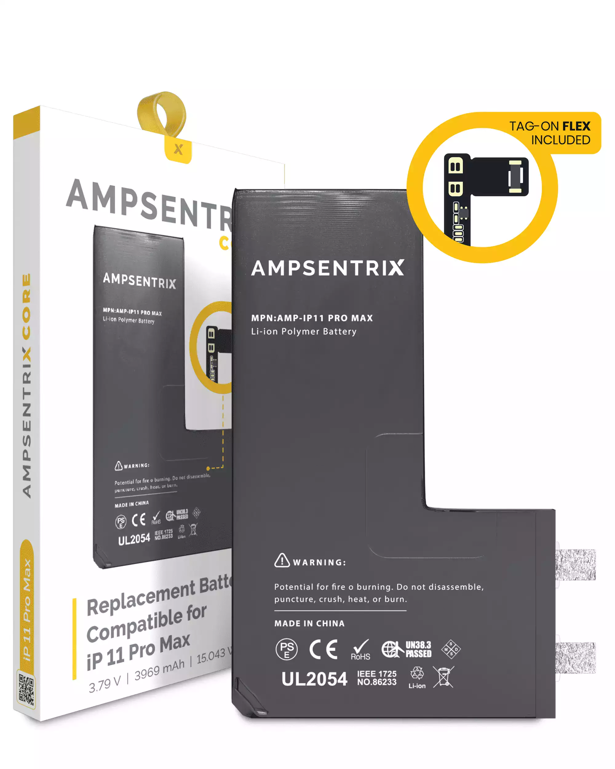 Replacement Battery Core with Universal Tag-On Flex For iPhone 11 Pro Max (Spot Welding Required) (AmpSentrix Core)