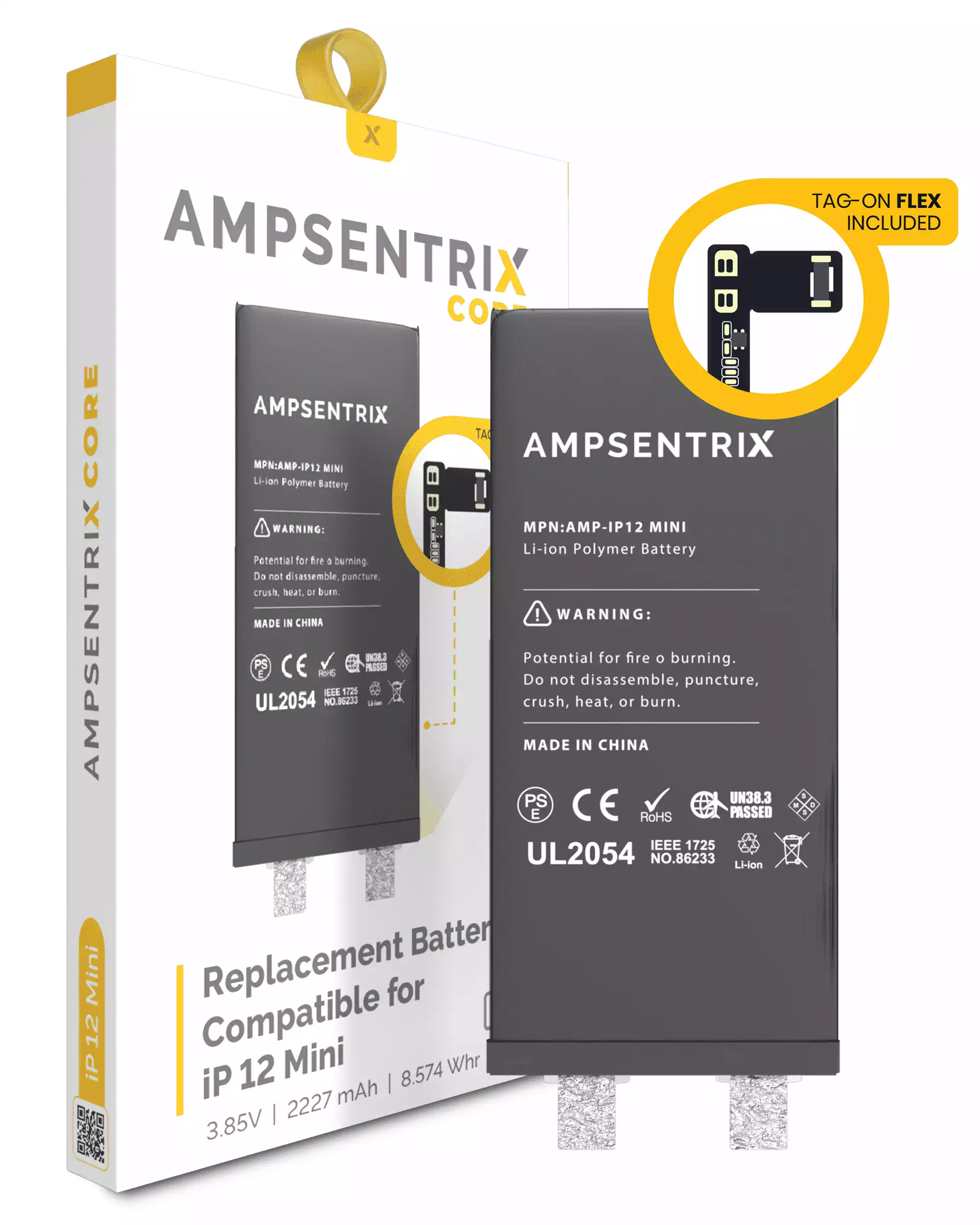 Replacement Battery Core with Universal Tag-On Flex For iPhone 12 Mini (Spot Welding Required) (AmpSentrix Core)