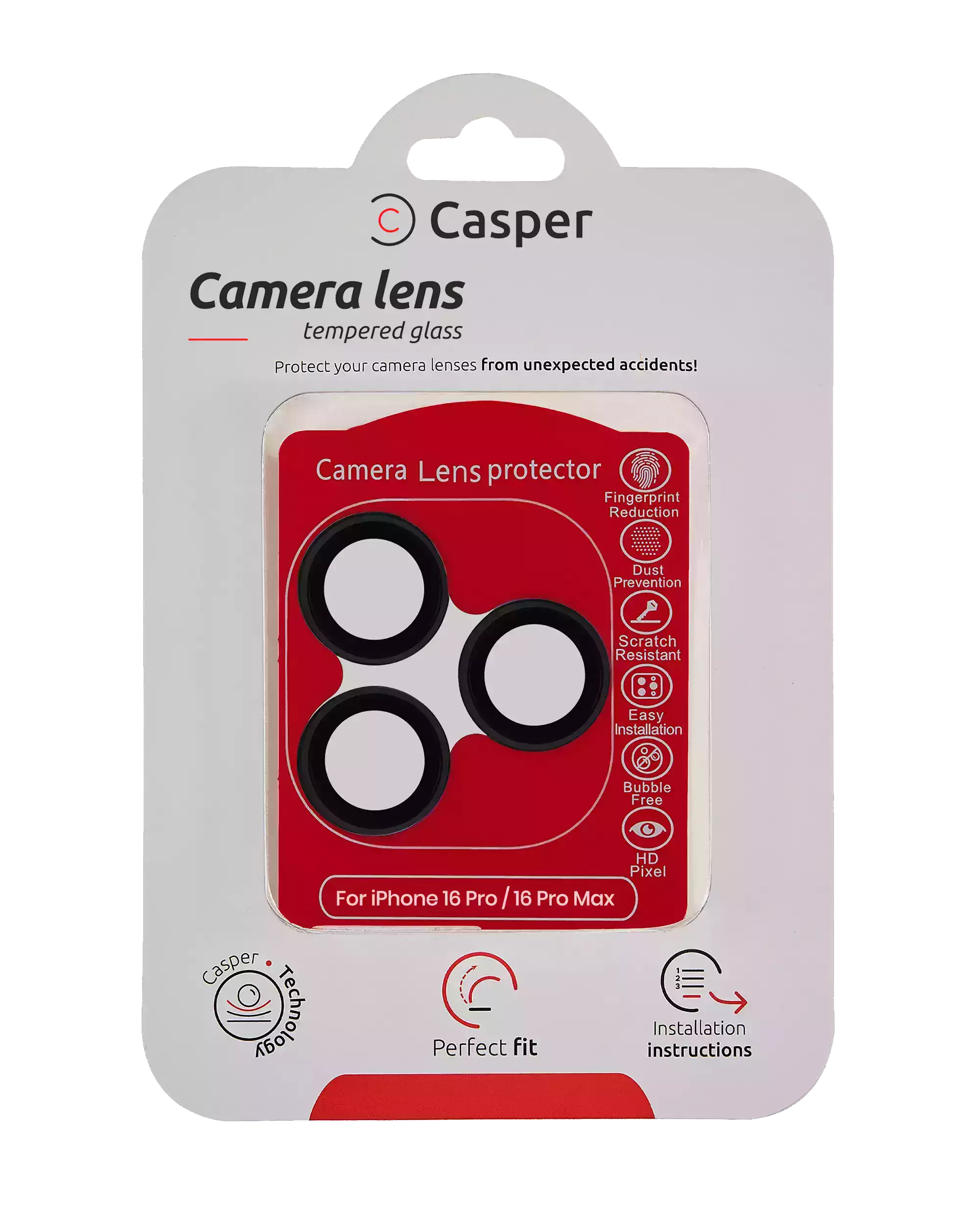 Casper Camera Lens Protector For iPhone 16 Pro / 16 Pro Max (Black Titanium) (Clear)