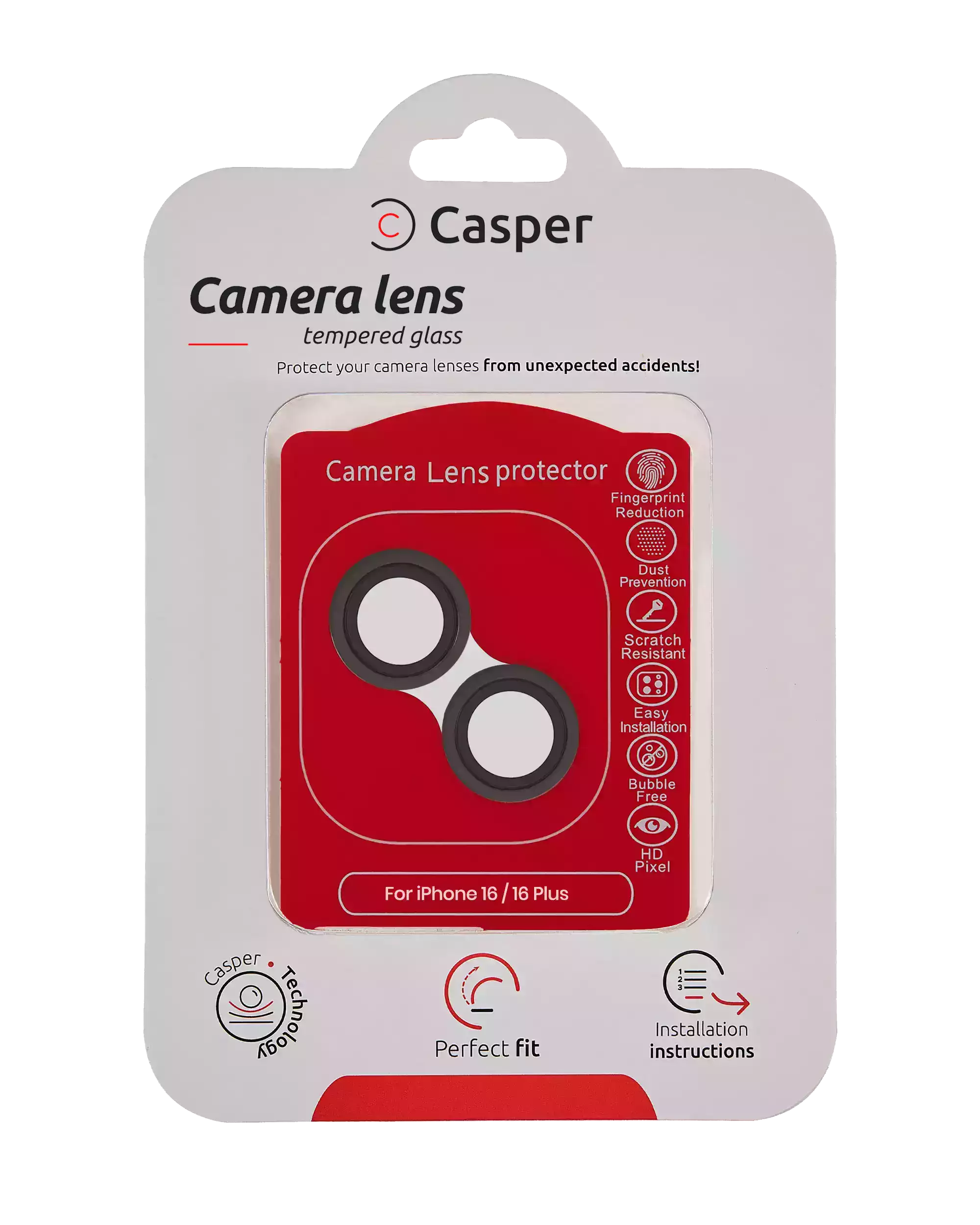 Casper Camera Lens Protector For iPhone 16 / 16 Plus (Black) (Clear)