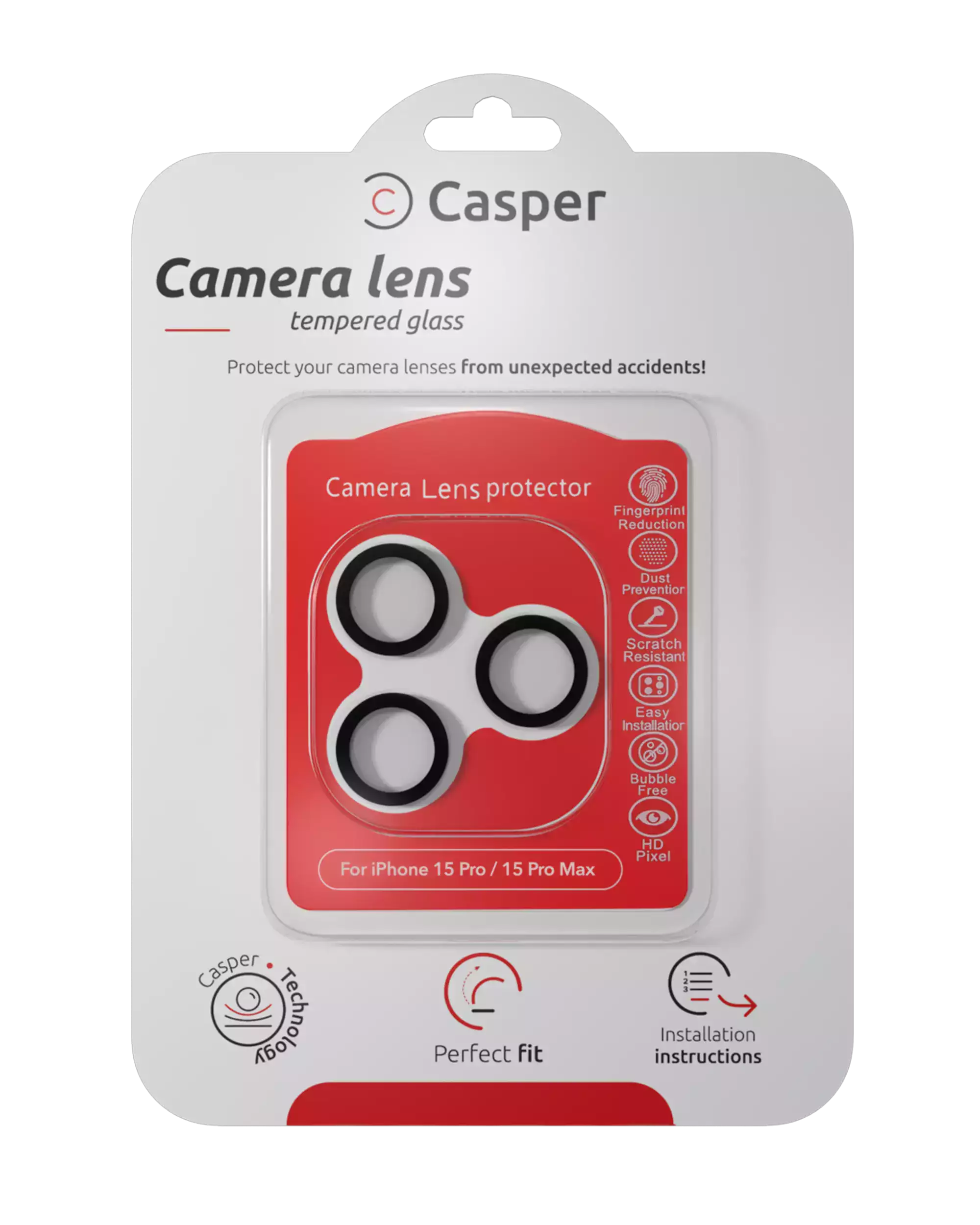 Casper Camera Lens Protector For iPhone 15 Pro / 15 Pro Max (Clear) (Black)