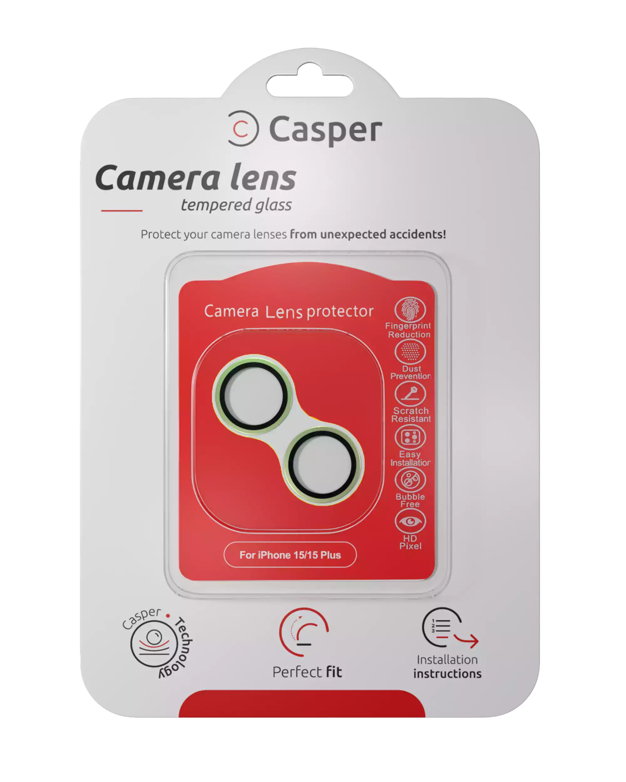 Casper Camera Lens Protector For iPhone 15 / 15 Plus (Green) (Clear)