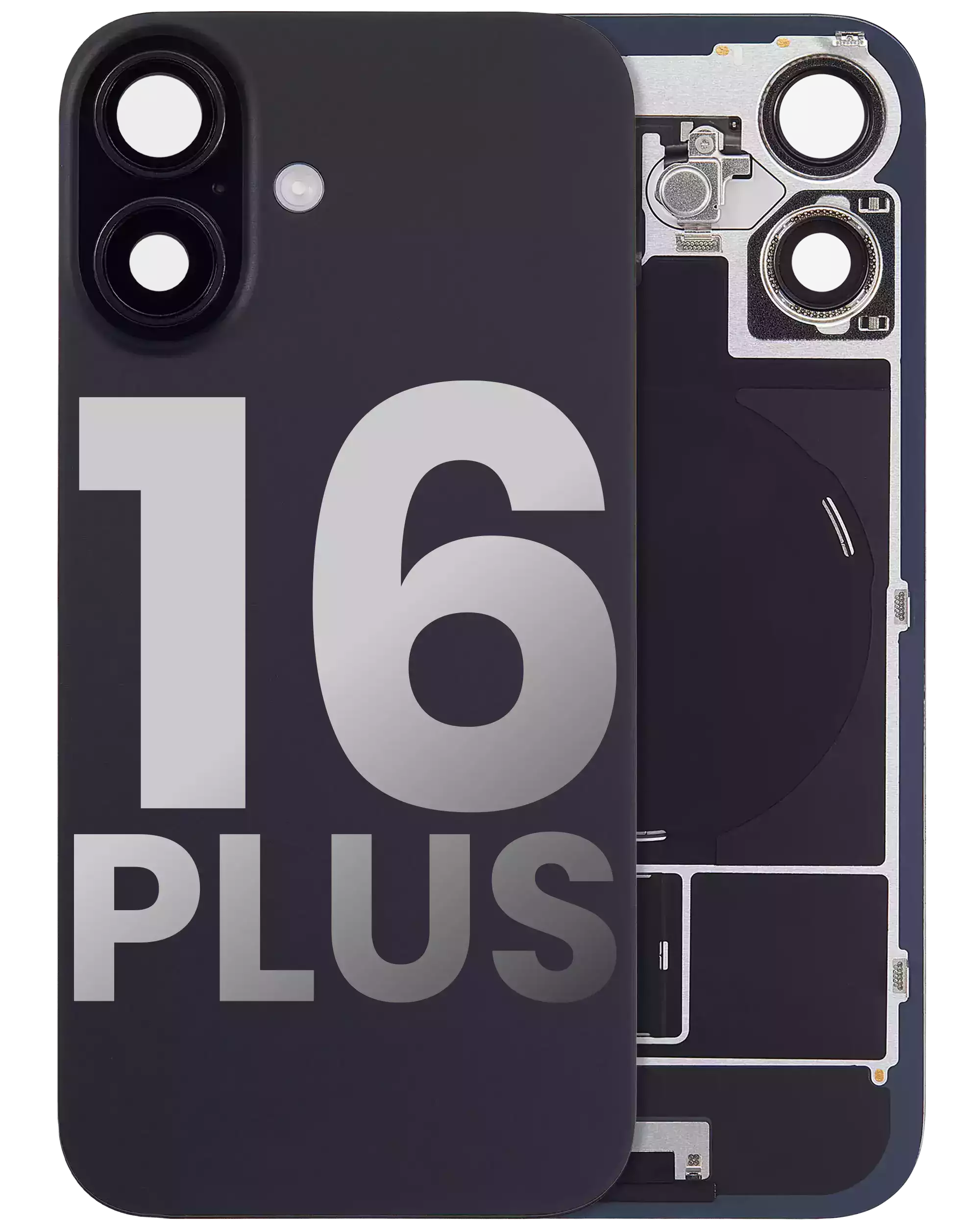 Back Glass w/ MagSafe Magnet & NFC & Flashlight Flex For iPhone 16 Plus (Used OEM Pull: Grade A) (Black)