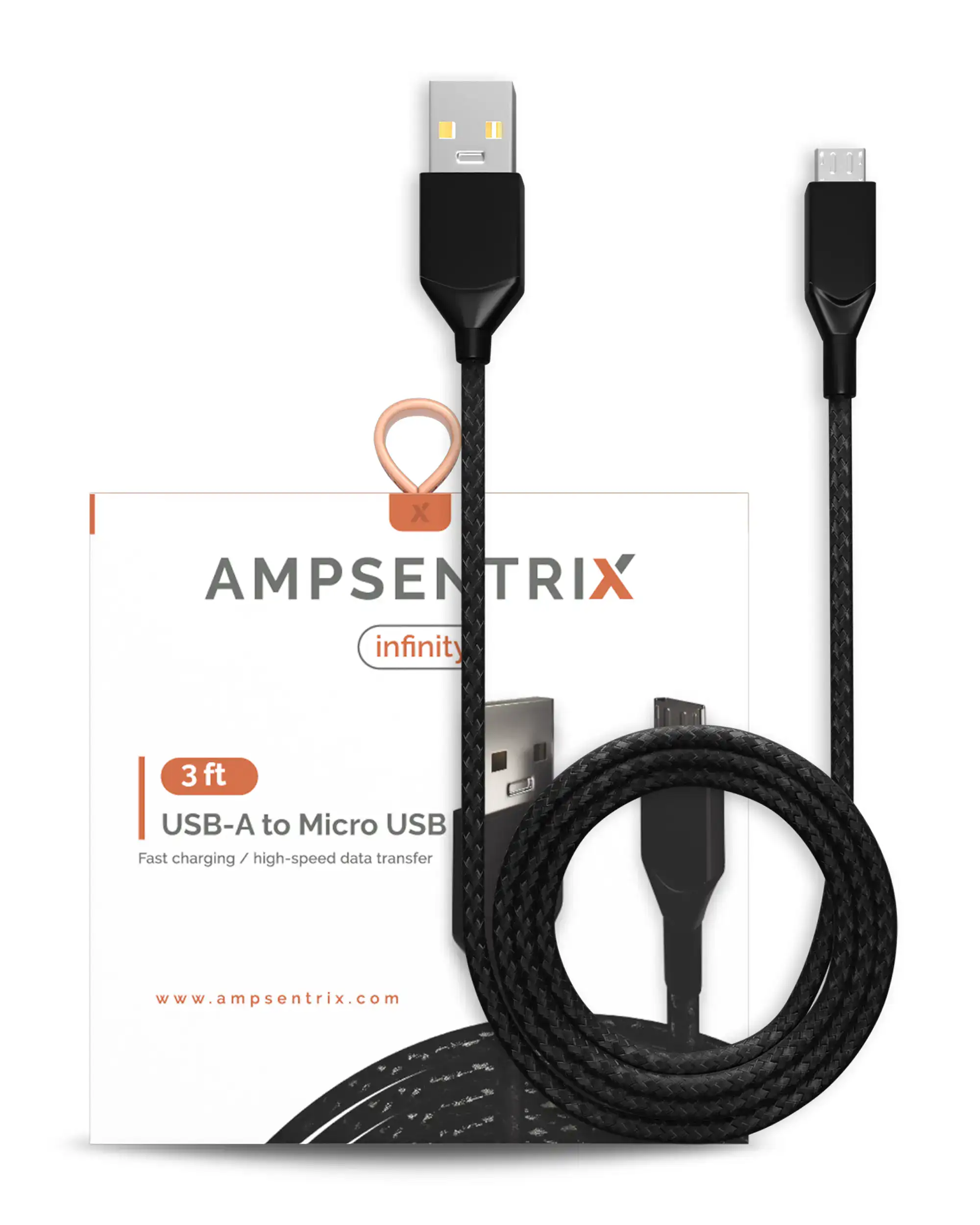 Micro USB To USB Type A Cable (1 m / 3 ft) (AmpSentrix Infinity) (Black)