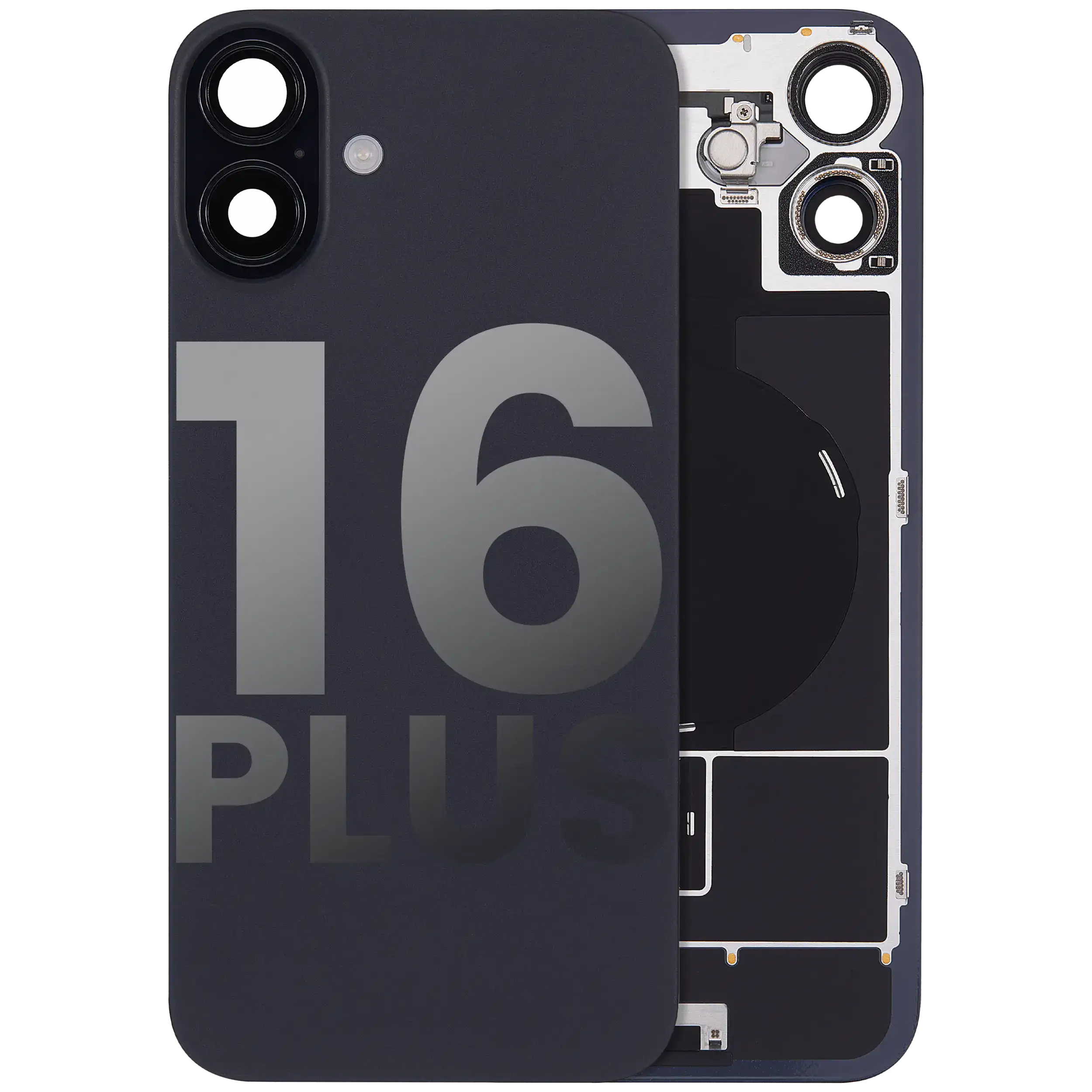 Back Glass w/ MagSafe Magnet & NFC & Flashlight Flex For iPhone 16 Plus (Used OEM Pull: Grade B) (Black)