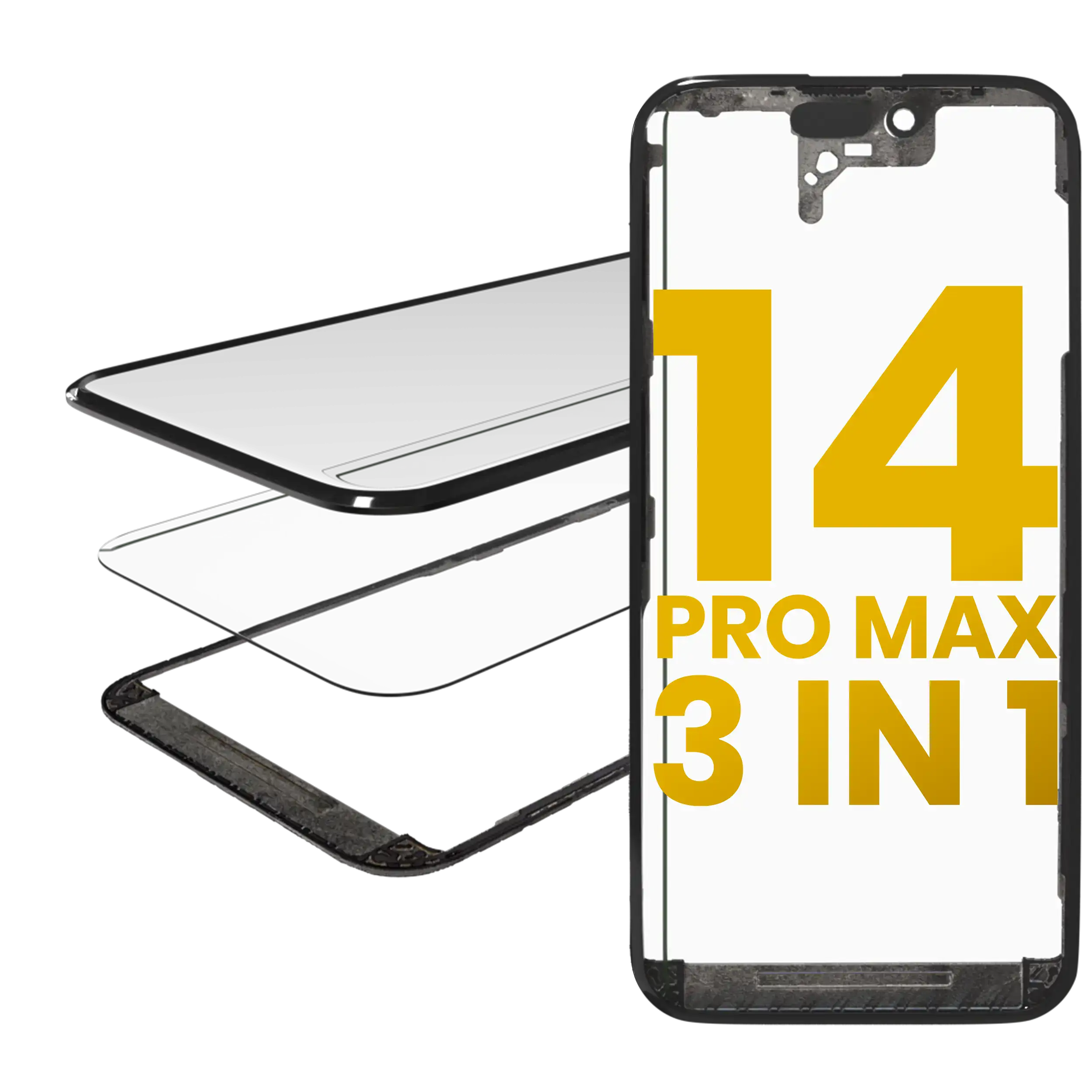 3 in 1  (Glass With OCA Pre-Installed + Frame) For iPhone 14 Pro Max (OCA Master)