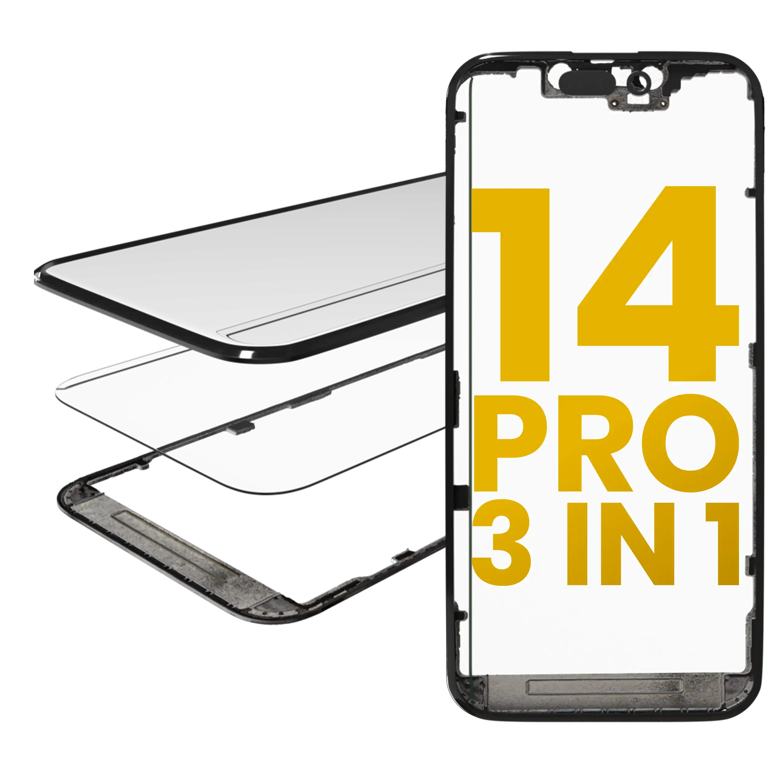 3 in 1  (Glass With OCA Pre-Installed + Frame) For iPhone 14 Pro (OCA Master)