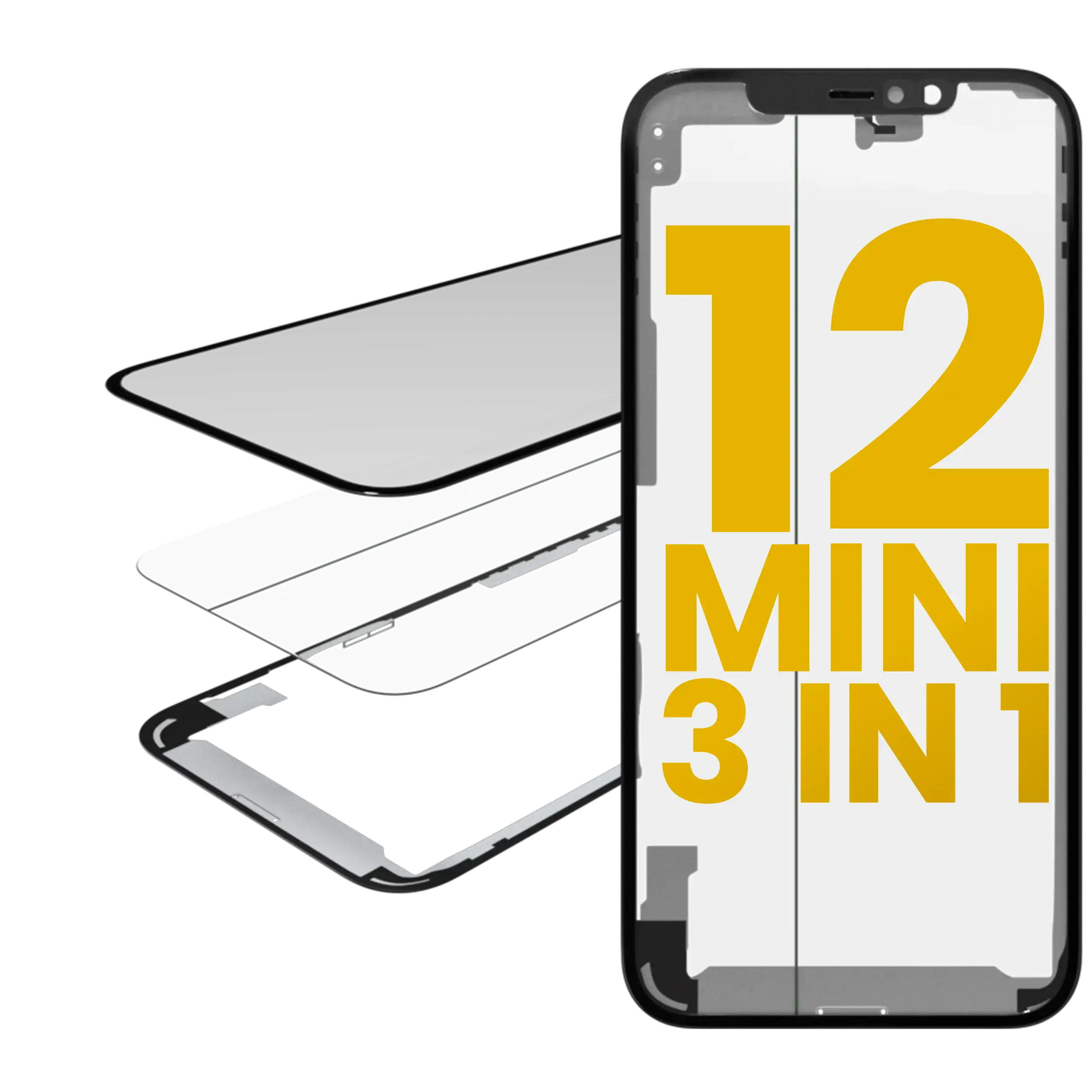 3 in 1  (Glass With OCA Pre-Installed + Frame) For iPhone 12 Mini (OCA Master)