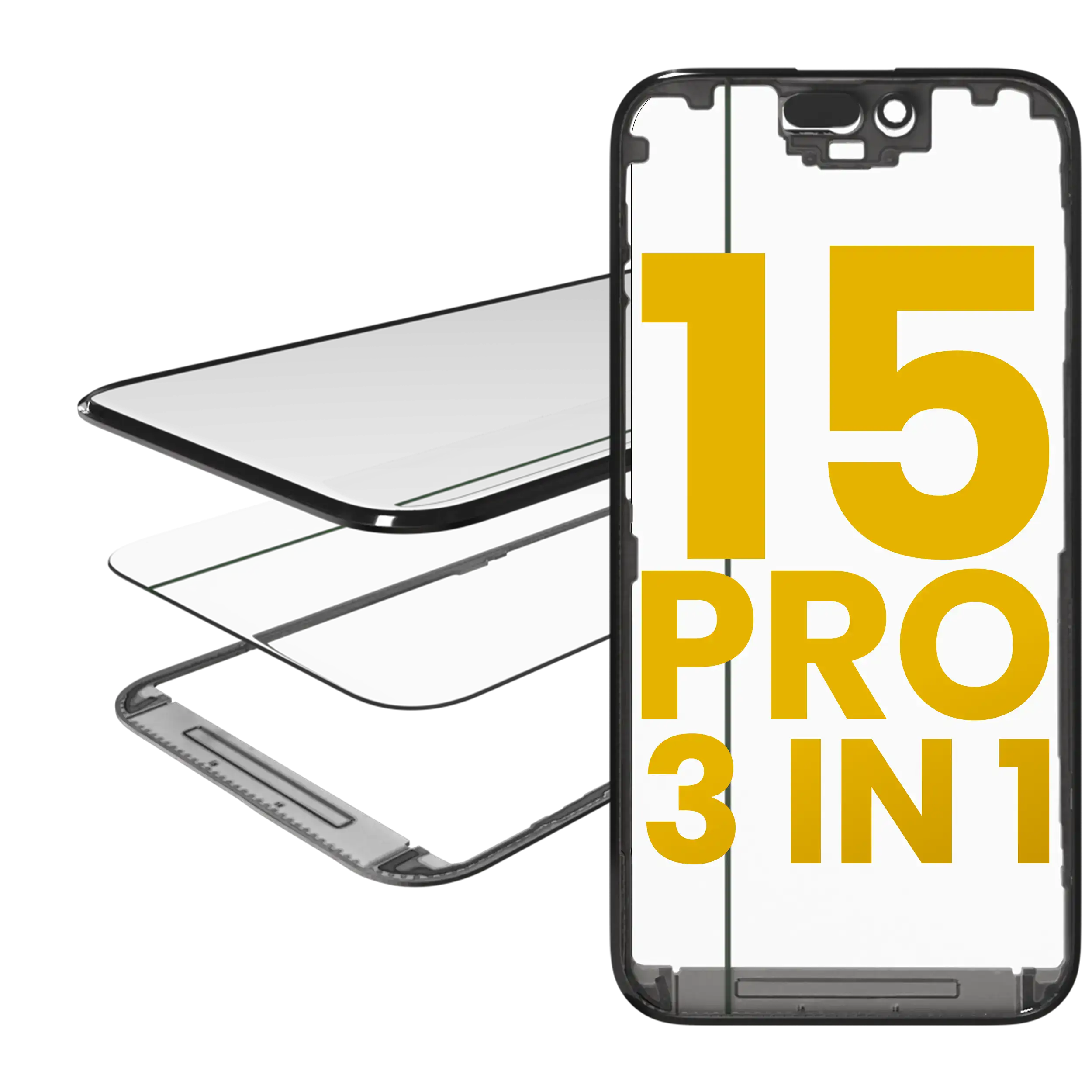 3 in 1  (Glass With OCA Pre-Installed + Frame) For iPhone 15 Pro (OCA Master)