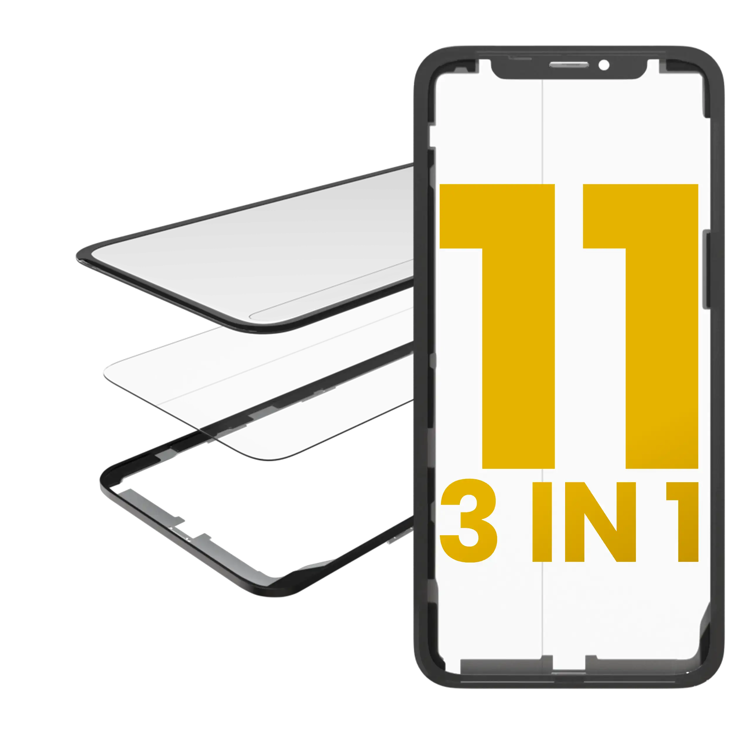 3 in 1 (Glass With OCA Pre-Installed + Frame)  For iPhone 11 (OCA Master) (2 Pack)