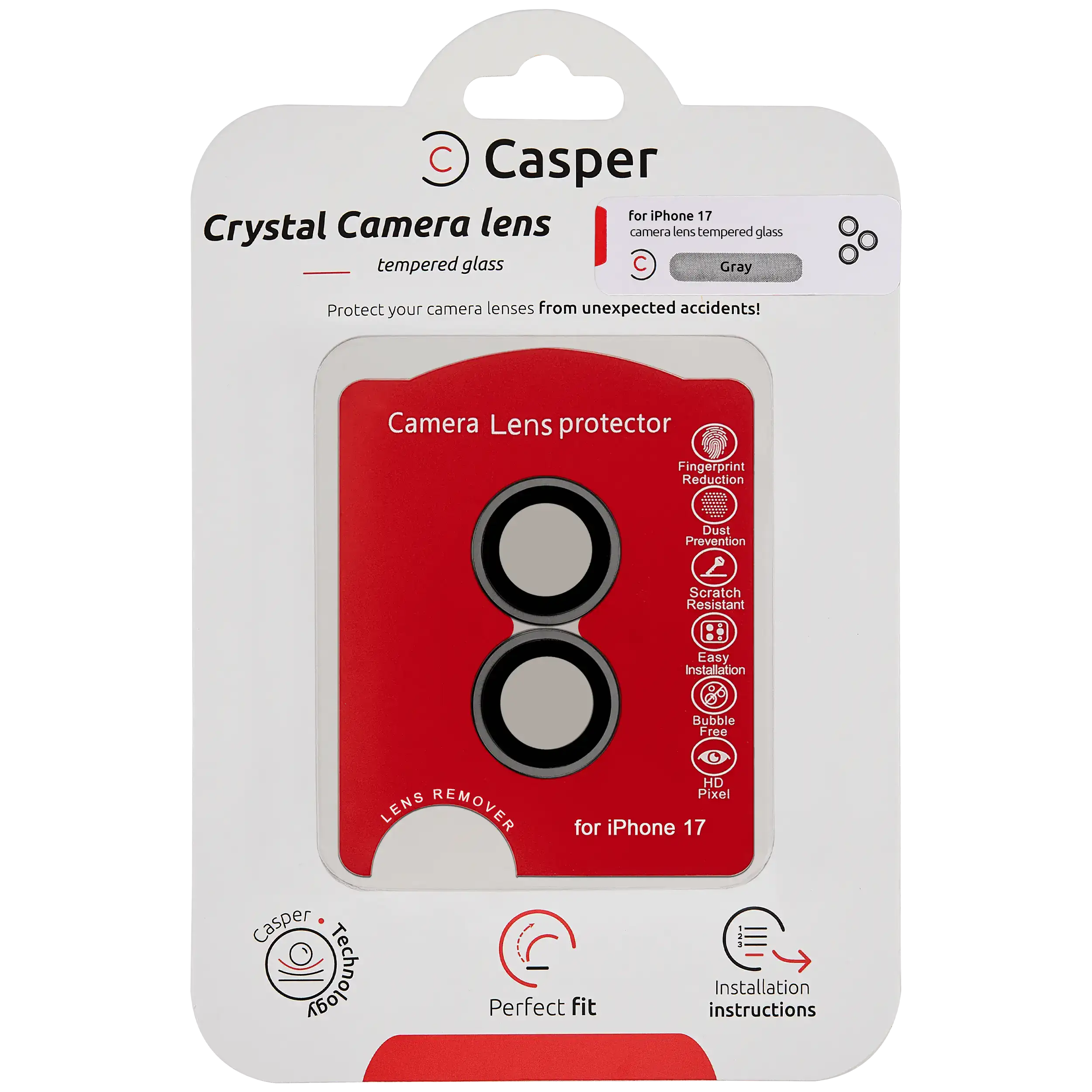 Casper Camera Lens Protector For iPhone 17 (Gray) (Clear)