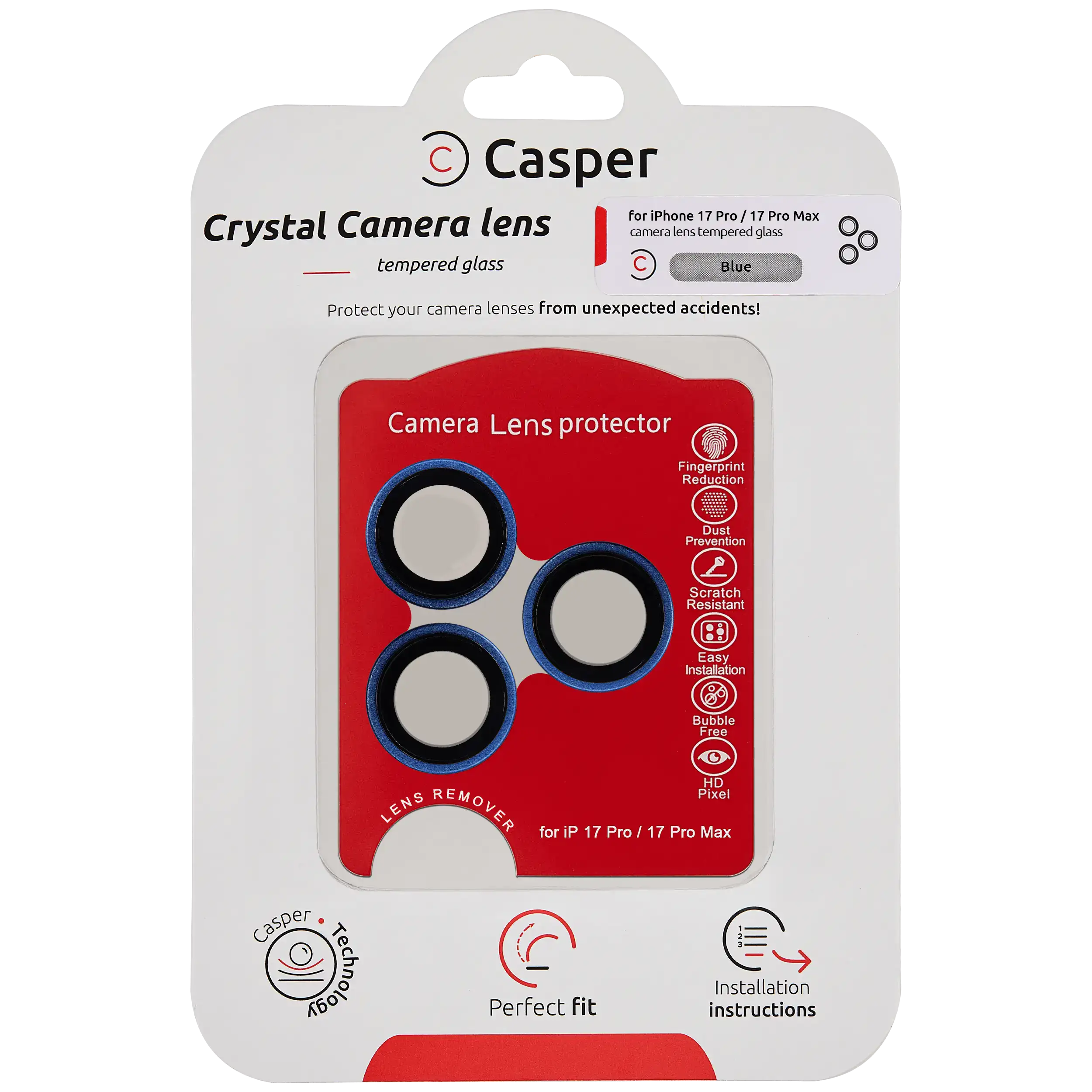 Casper Camera Lens Protector For iPhone 17 Pro / 17 Pro Max (Blue) (Clear)