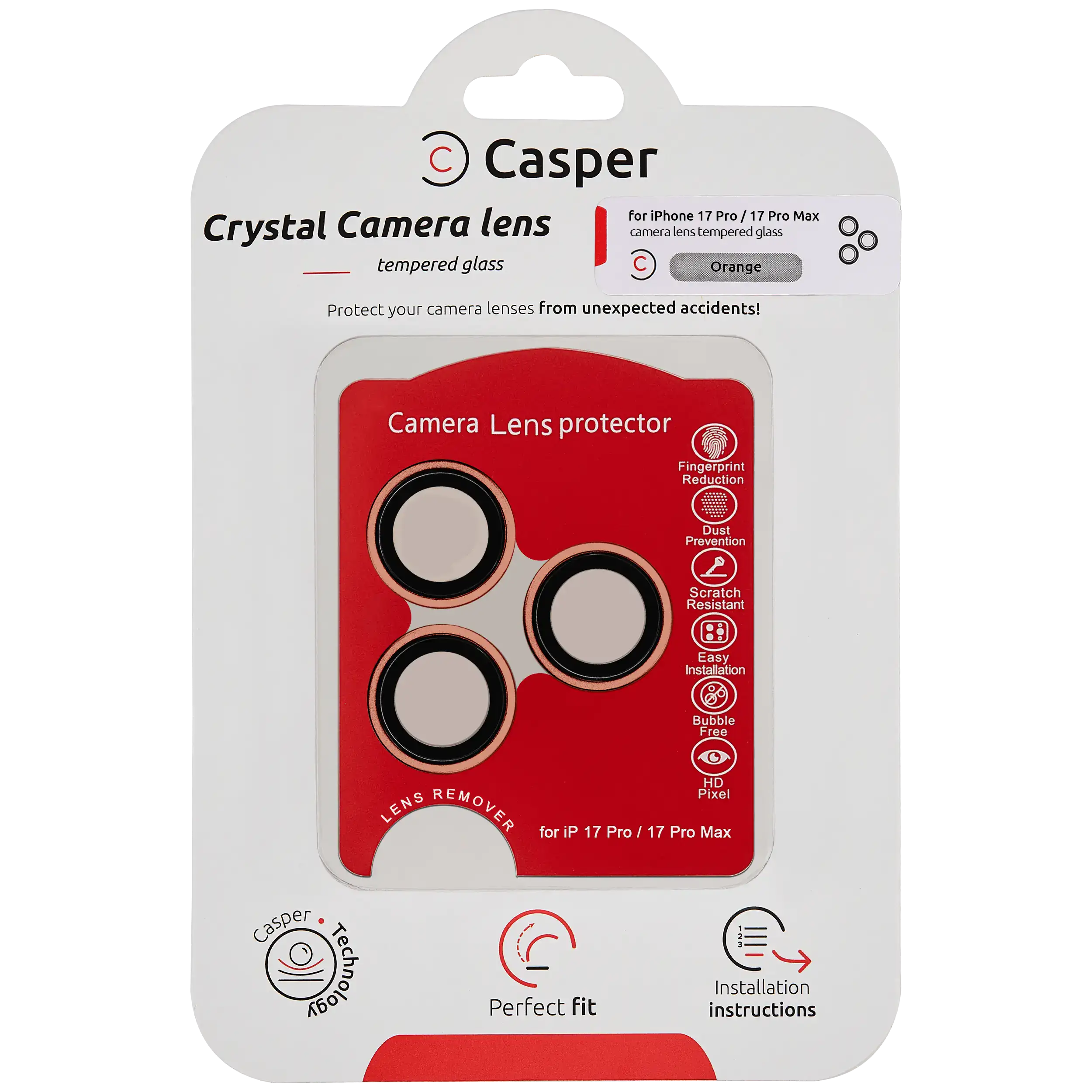 Casper Camera Lens Protector For iPhone 17 Pro / 17 Pro Max (Orange) (Clear)