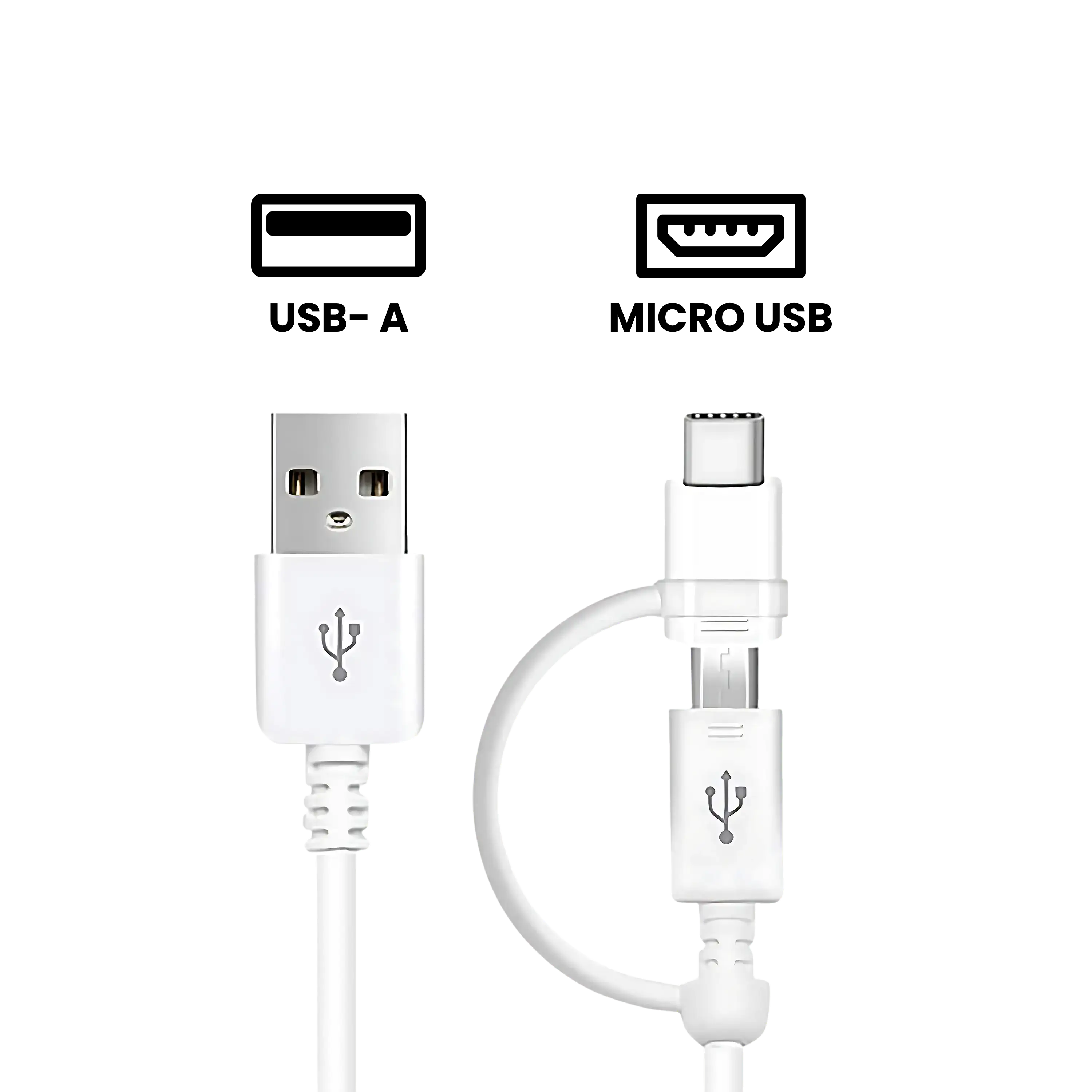 Micro USB To USB Type A Cable With Adaptor For Samsung (OEM Grade New) (White) (50 Pack)
