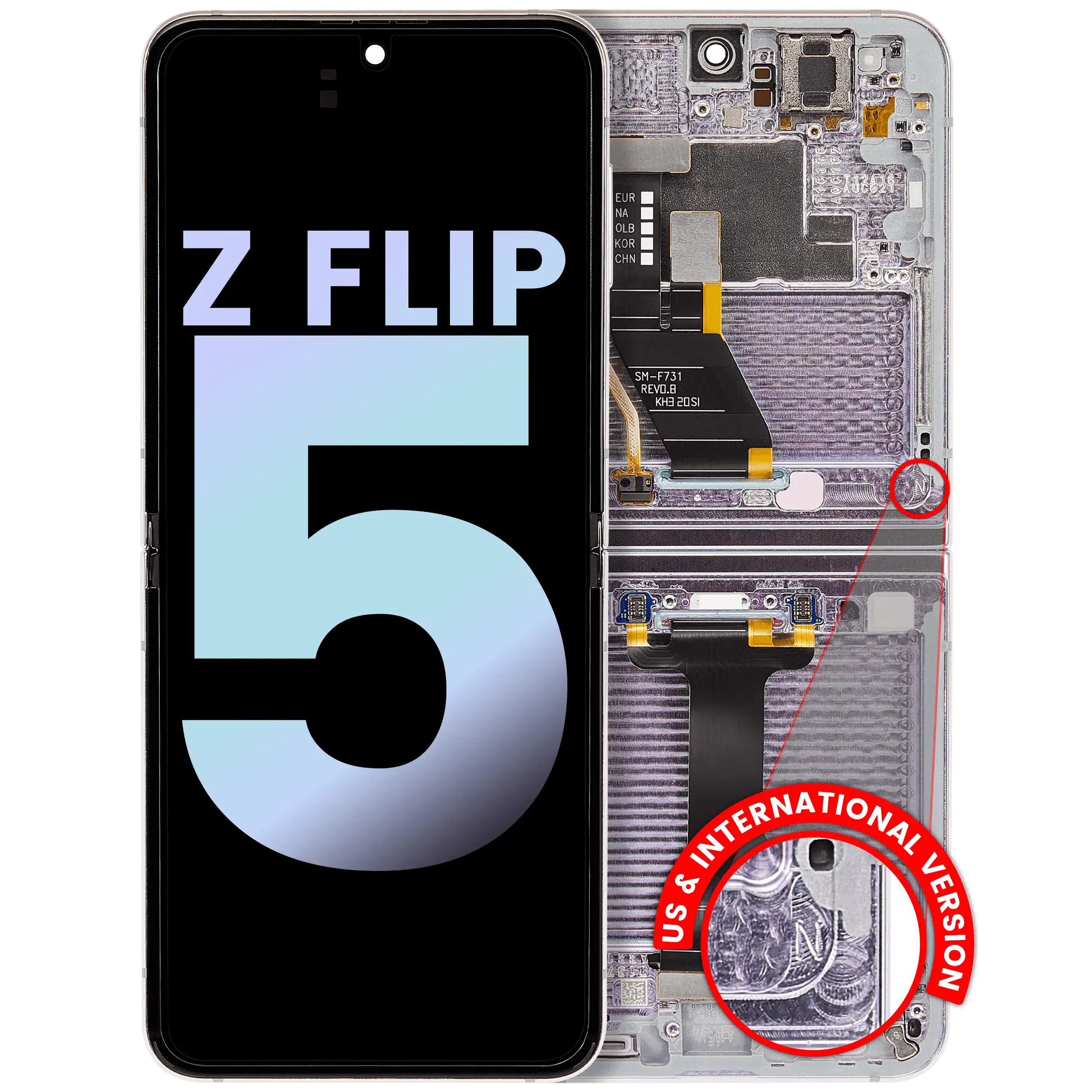 Inner OLED Assembly With Frame For Samsung Galaxy Z Flip 5 5G (US & International) (Service Pack) (Lavender)